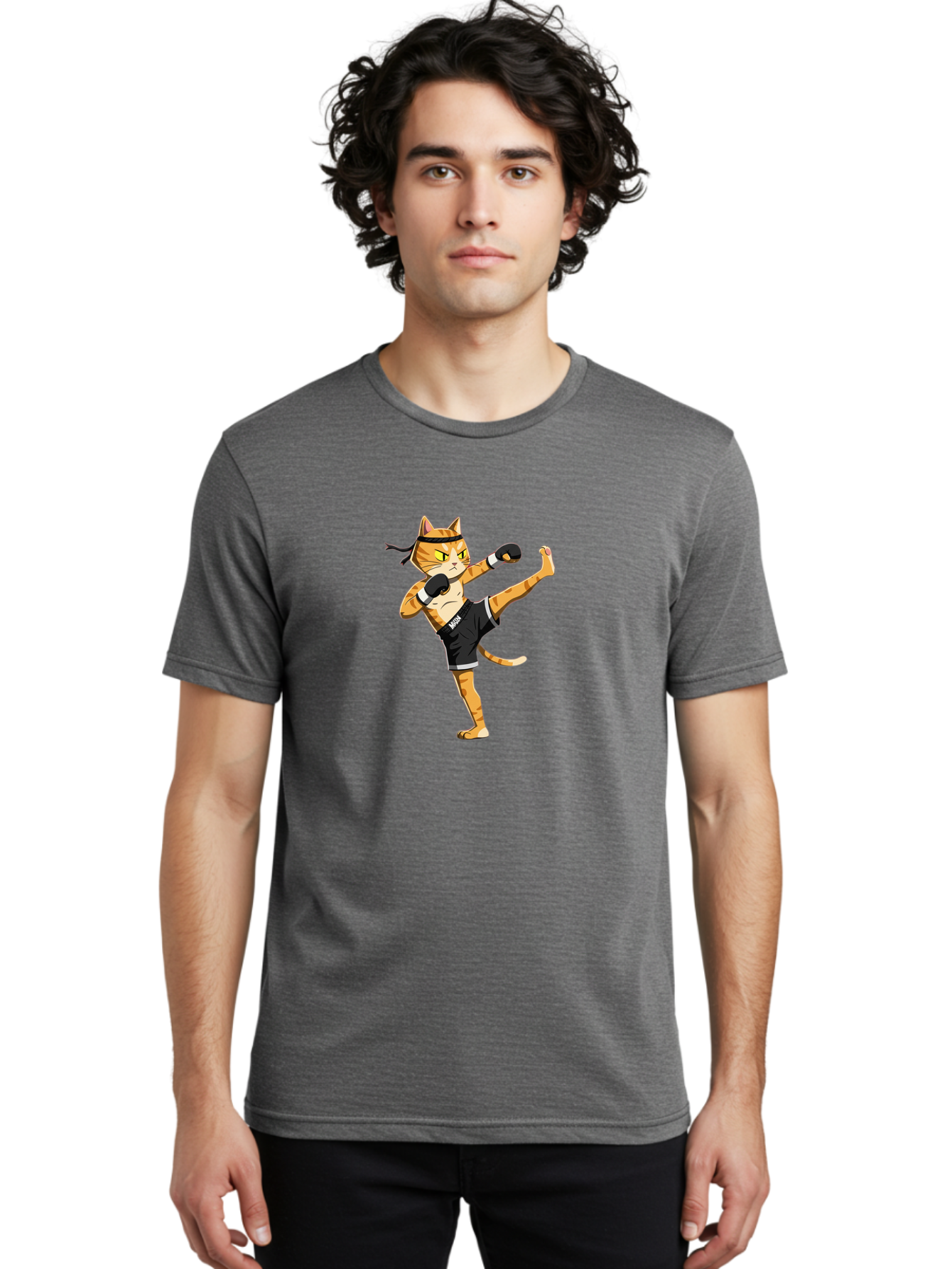 Muay Men'S Graphic Tee, 100% Cotton, Comfortable Casual Summer Wear, Machine Washable, Cartoon Cat, Muay Thai Fighter, Martial Arts, Kickboxing, Fighting Stance, Boxing Gloves, Muay, Ninja, Thai Boxing Bae564
