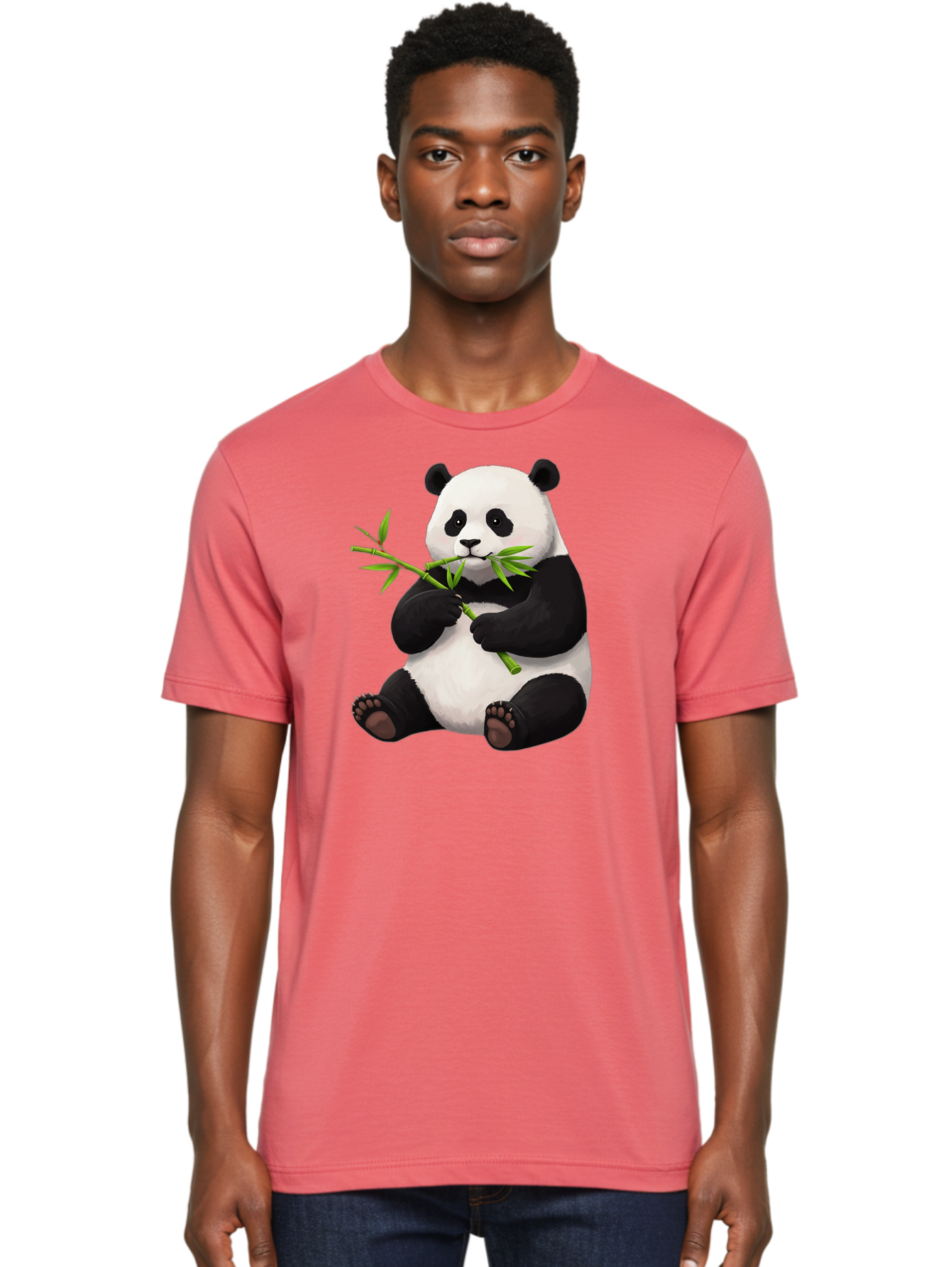 Panda-1 Men'S Graphic Tee, 100% Cotton, Comfortable Casual Summer Wear, Machine Washable, Panda Eating Bamboo, Cartoon Panda, Cute Panda, Adorable Animal, Bamboo Shoots, Black And White Panda, Sitting Panda, Playful Bear, Bamboo Leaves, Bae573