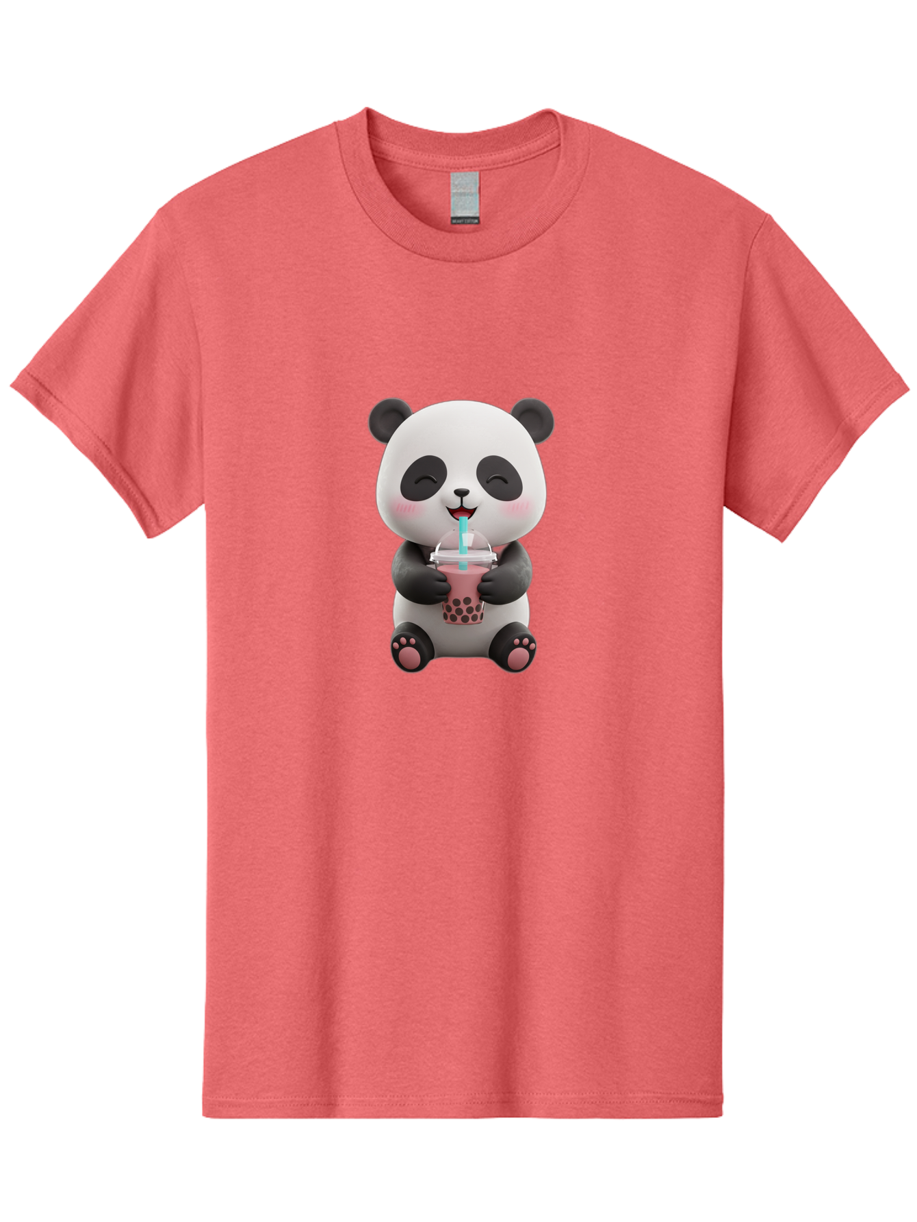 Panda-Drinking-Boba-1 Men'S Graphic Tee, 100% Cotton, Comfortable Casual Summer Wear, Machine Washable, Cartoon Panda, Boba Tea, Pink Drink, Blue Straw, Happy Panda, Kawaii Character, Adorable Bear, Cute Animal, Tea Time, Boba Lover Bae575