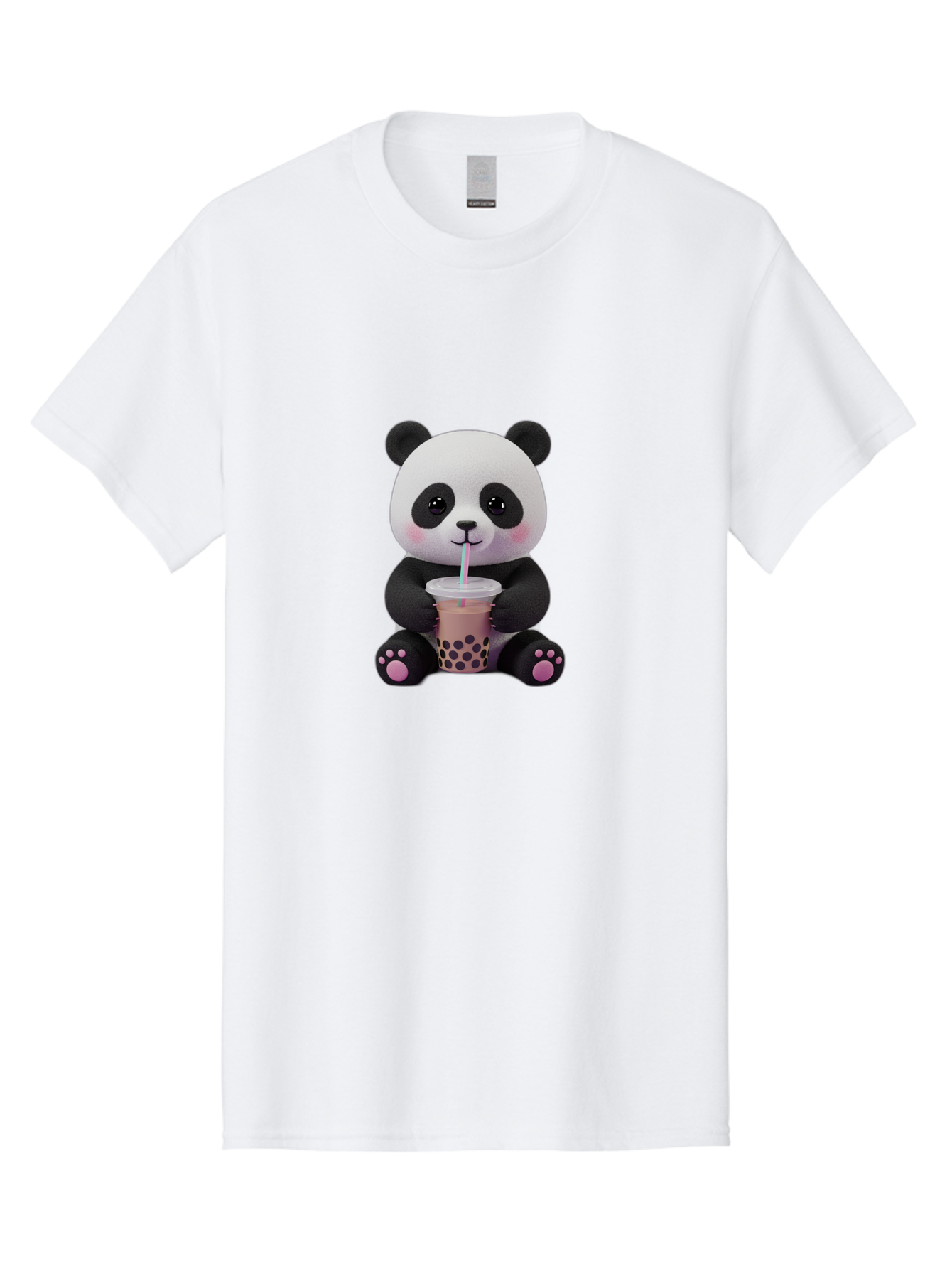 Panda-Drinking-Boba-2 Men'S Graphic Tee, 100% Cotton, Comfortable Casual Summer Wear, Machine Washable, Panda With Boba Tea, Cute Panda, Boba Drink, Bubble Tea, Cute Animal, Kawaii Culture, Cartoon Character, Boba Lover Bae576