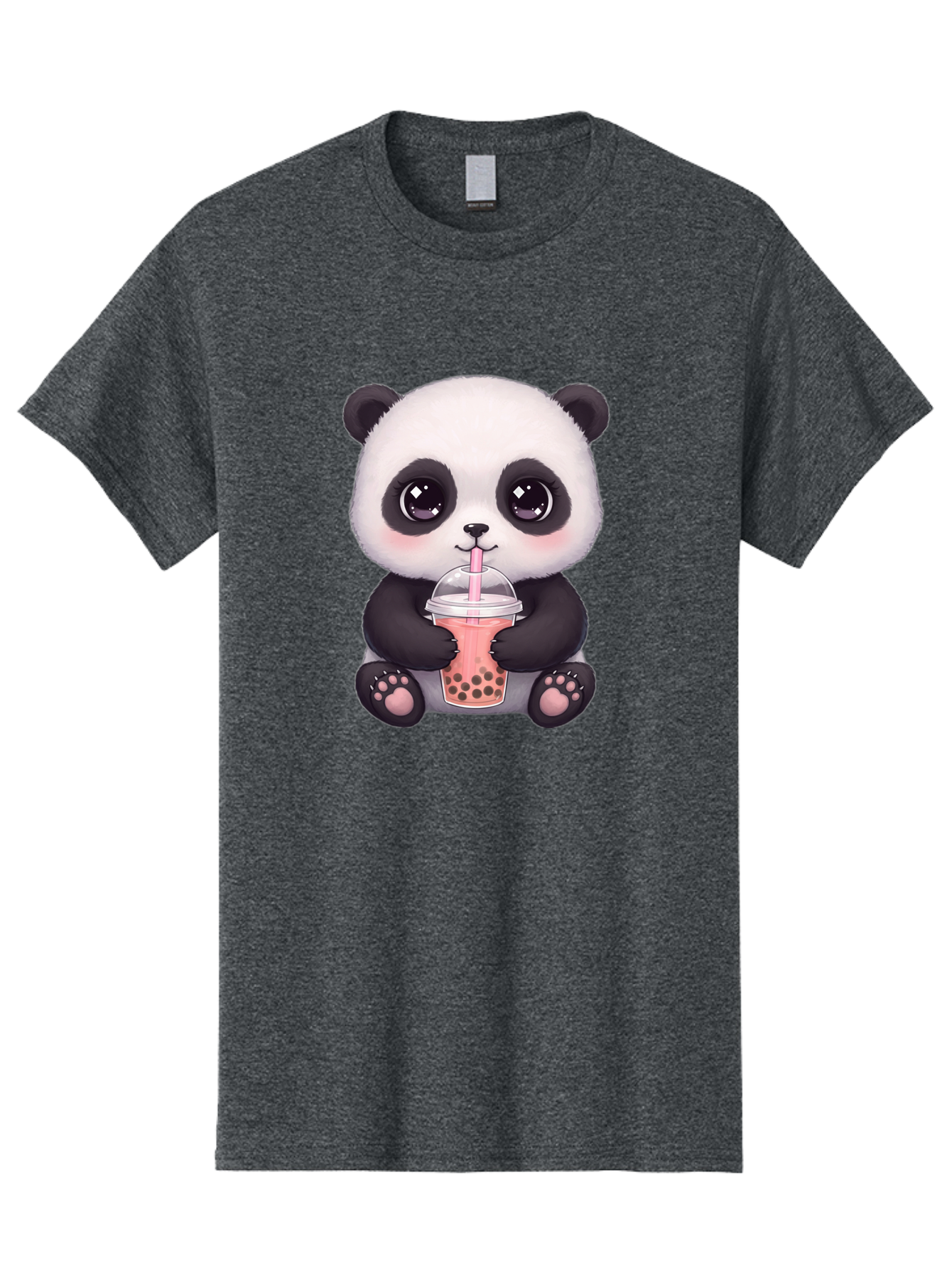Panda-Drinking-Boba Men'S Graphic Tee, 100% Cotton, Comfortable Casual Summer Wear, Machine Washable, Kawaii Panda, Adorable Cartoon, Bubble Tea, Boba Drink, Pink Straw, Cute Illustration, Digital Art, Panda Bear, Drinking Tea, Bae577
