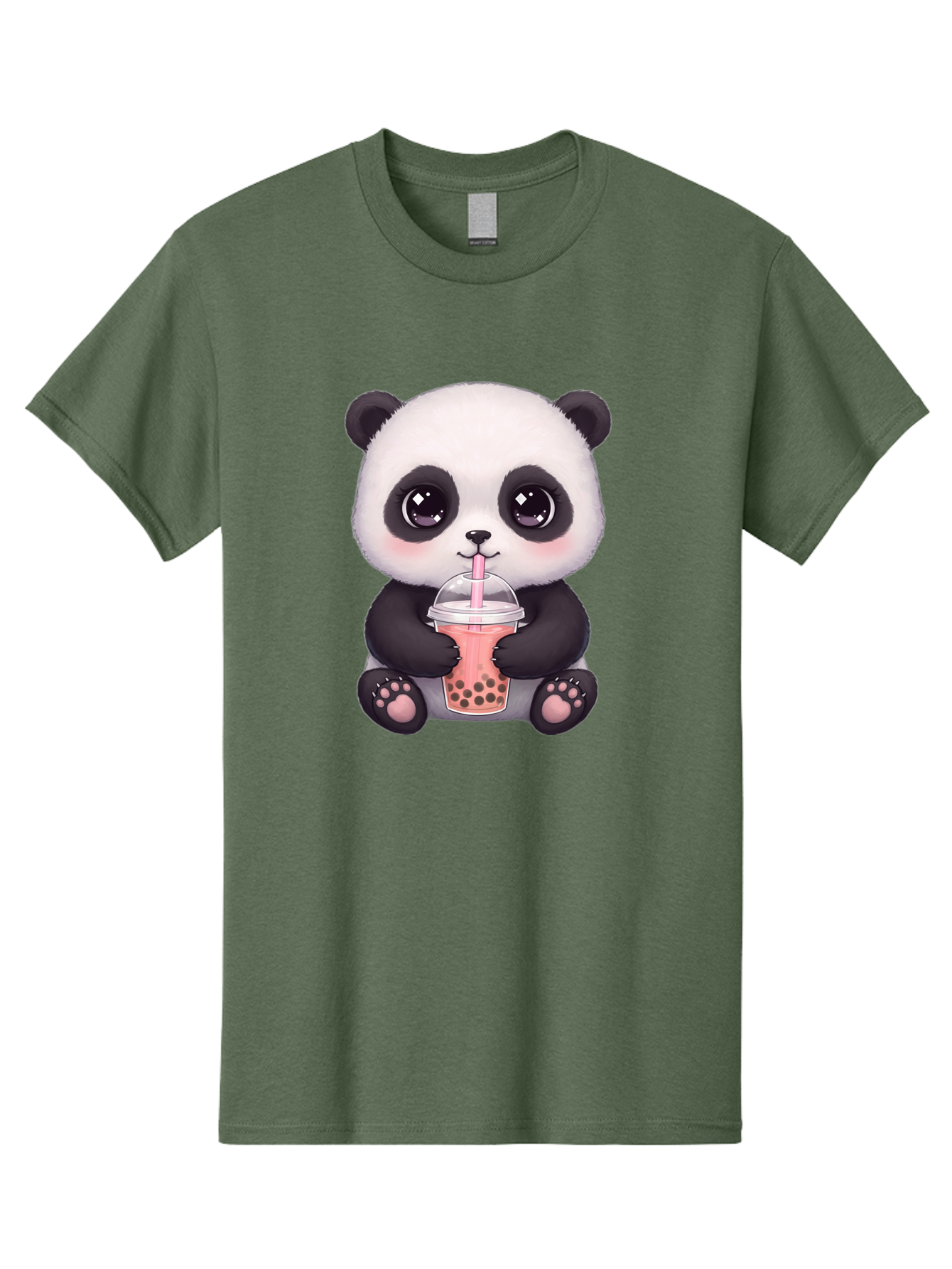 Panda-Drinking-Boba Men'S Graphic Tee, 100% Cotton, Comfortable Casual Summer Wear, Machine Washable, Kawaii Panda, Adorable Cartoon, Bubble Tea, Boba Drink, Pink Straw, Cute Illustration, Digital Art, Panda Bear, Drinking Tea, Bae577