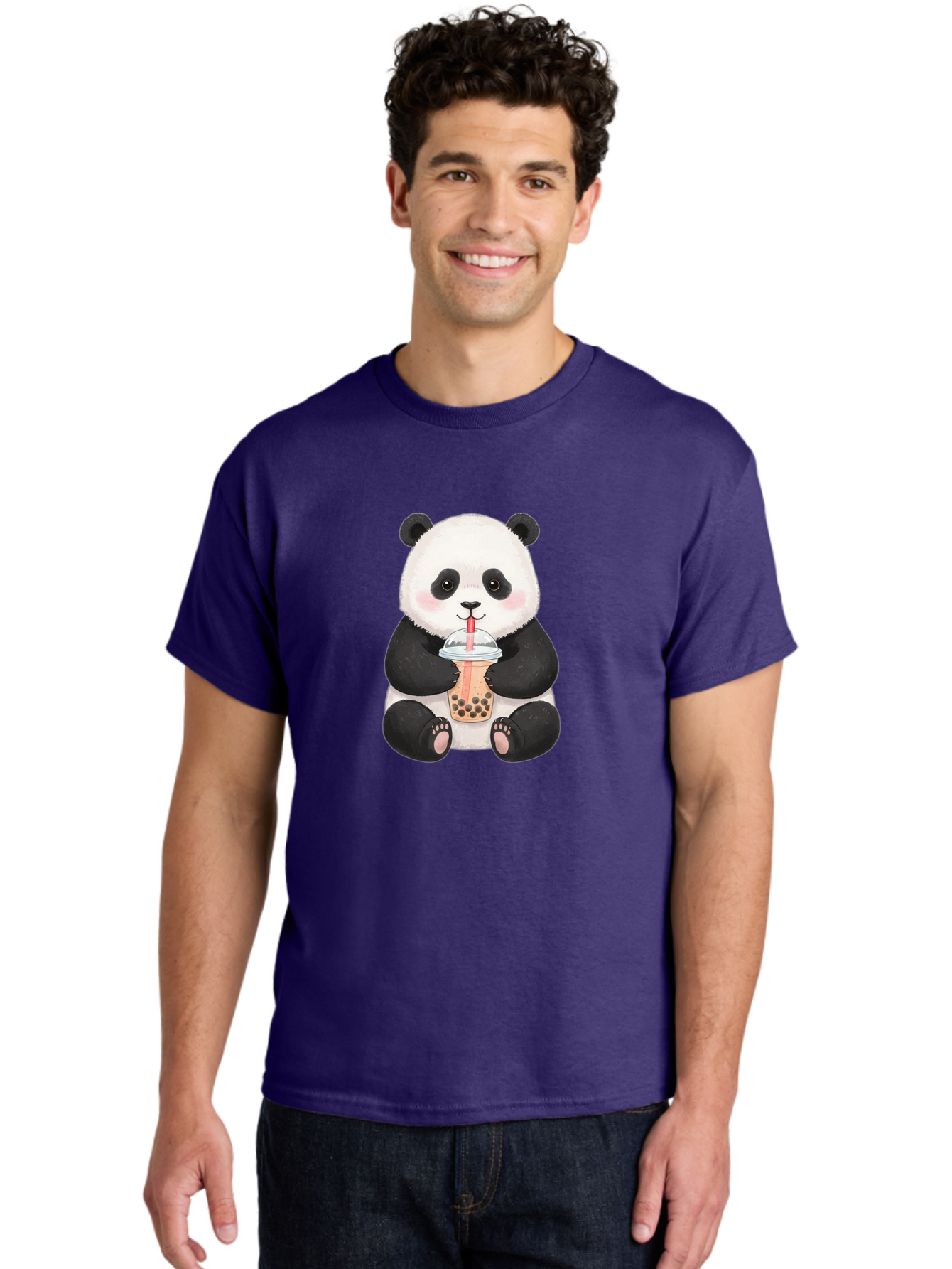 Panda-Drinking-Bubble-Tea-1 Men'S Graphic Tee, 100% Cotton, Comfortable Casual Summer Wear, Machine Washable, Panda Drinking Bubble Tea, Bubble Tea, Cute Panda, Cartoon Panda, Boba Tea, Adorable Animal, Milk Tea, Kawaii Culture, Panda Bear Bae578