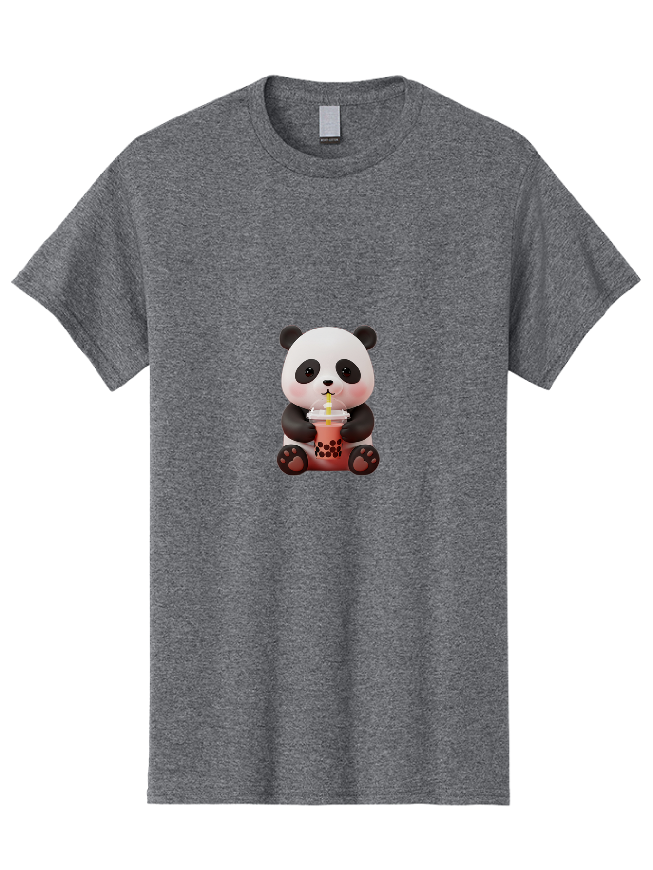 Panda-Drinking-Bubble-Tea-2 Men'S Graphic Tee, 100% Cotton, Comfortable Casual Summer Wear, Machine Washable, Panda, Bubble Tea, Boba, Cartoon Character, Cute Animal, Funny Illustration, Drinking Straw, Kawaii, Asian Culture, Adorable Panda, Bae579