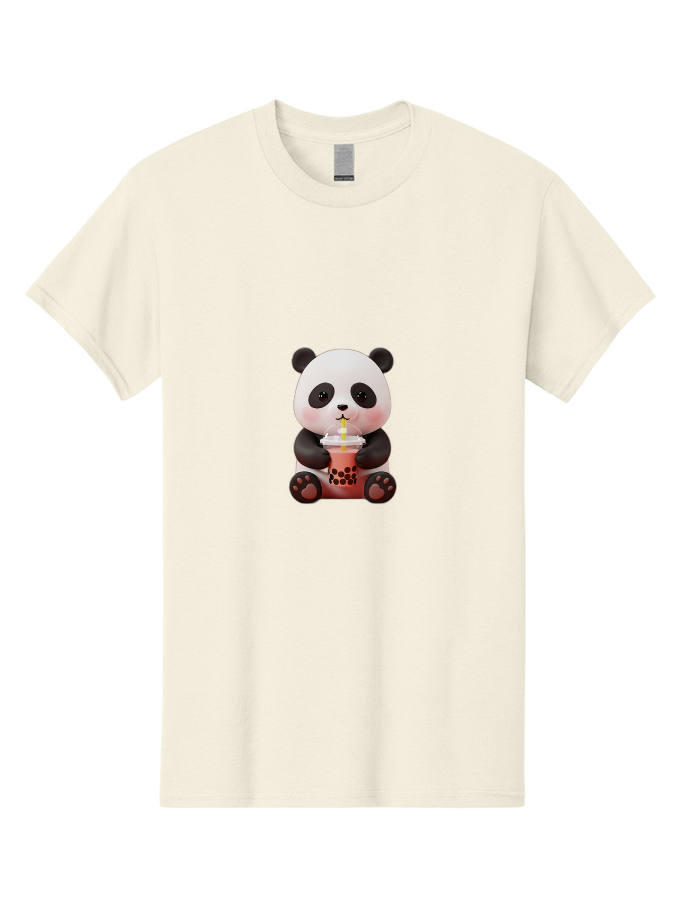 Panda-Drinking-Bubble-Tea-2 Men'S Graphic Tee, 100% Cotton, Comfortable Casual Summer Wear, Machine Washable, Panda, Bubble Tea, Boba, Cartoon Character, Cute Animal, Funny Illustration, Drinking Straw, Kawaii, Asian Culture, Adorable Panda, Bae579