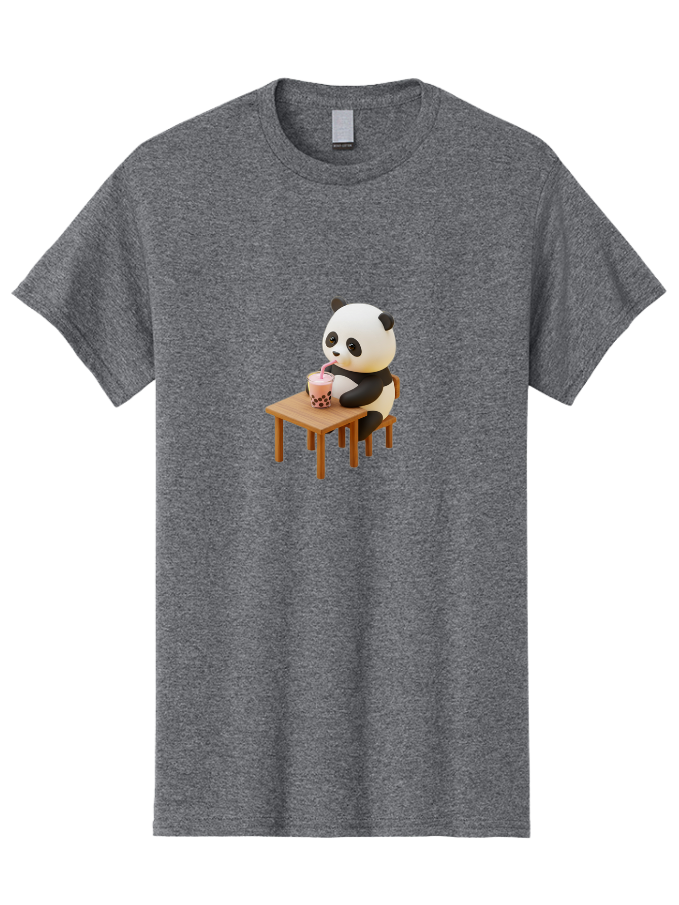 Panda-Drinking-Bubble-Tea-3 Men'S Graphic Tee, 100% Cotton, Comfortable Casual Summer Wear, Machine Washable, Cartoon Panda, Drinking Boba Tea, Adorable Animal, Cute Character, Bubble Tea, Funny Illustration, 3D Rendering, Panda Bear, Bae580