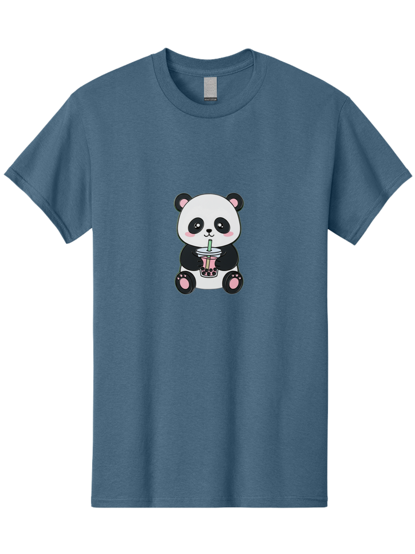 Panda-Drinking-Bubble-Tea-4 Men'S Graphic Tee, 100% Cotton, Comfortable Casual Summer Wear, Machine Washable, Cute Panda, Bubble Tea, Black And White Panda, Pink Accents, Adorable Cartoon Character, Boba Drink, Kawaii Illustration, Boba Tea, Bae581