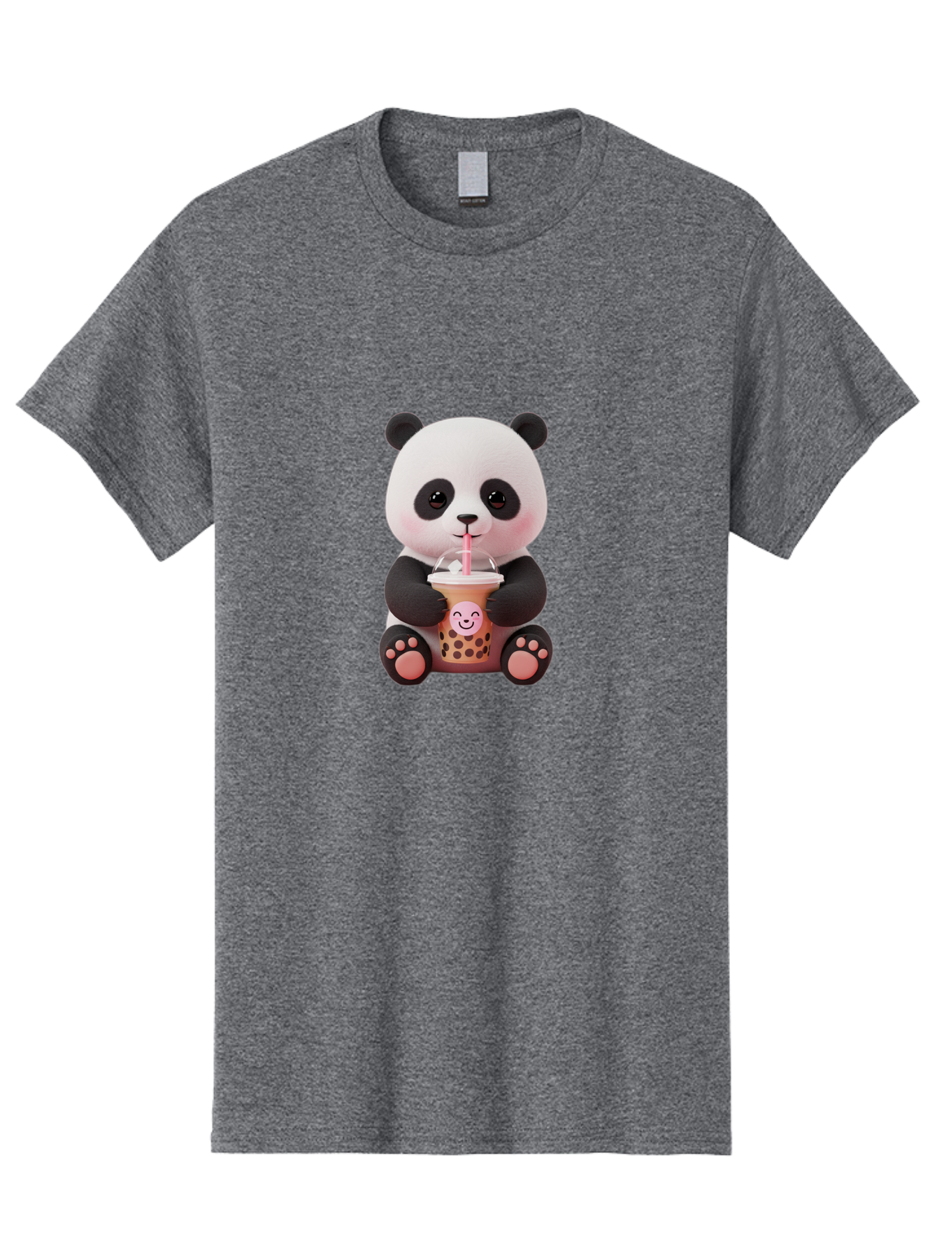 Panda-Drinking-Bubble-Tea-5 Men'S Graphic Tee, 100% Cotton, Comfortable Casual Summer Wear, Machine Washable, Cartoon Panda, Boba Tea, Bubble Tea, Adorable Animal, Kawaii Character, Milk Tea, Straw, Cute Design, Funny Illustration, Bae582