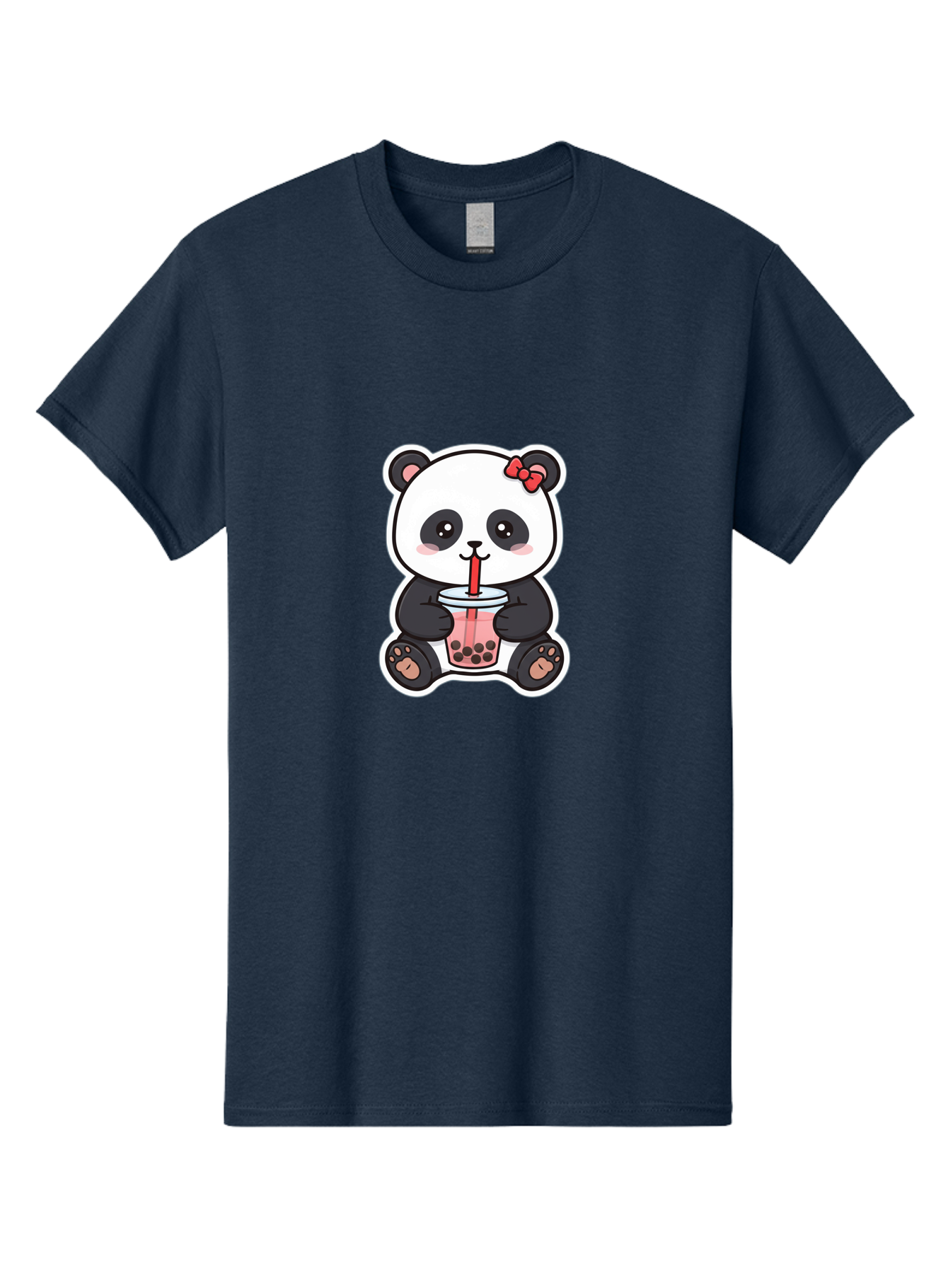Panda-Drinking-Bubble-Tea Men'S Graphic Tee, 100% Cotton, Comfortable Casual Summer Wear, Machine Washable, Cute Panda, Boba Tea, Bubble Tea, Kawaii Character, Adorable Animal, Pink Drink, Red Straw, Boba Lover, Cartoon Style Bae583