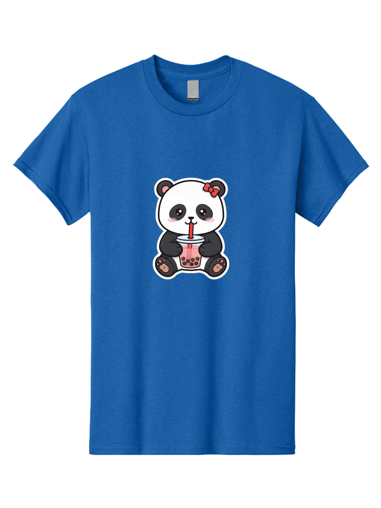 Panda-Drinking-Bubble-Tea Men'S Graphic Tee, 100% Cotton, Comfortable Casual Summer Wear, Machine Washable, Cute Panda, Boba Tea, Bubble Tea, Kawaii Character, Adorable Animal, Pink Drink, Red Straw, Boba Lover, Cartoon Style Bae583