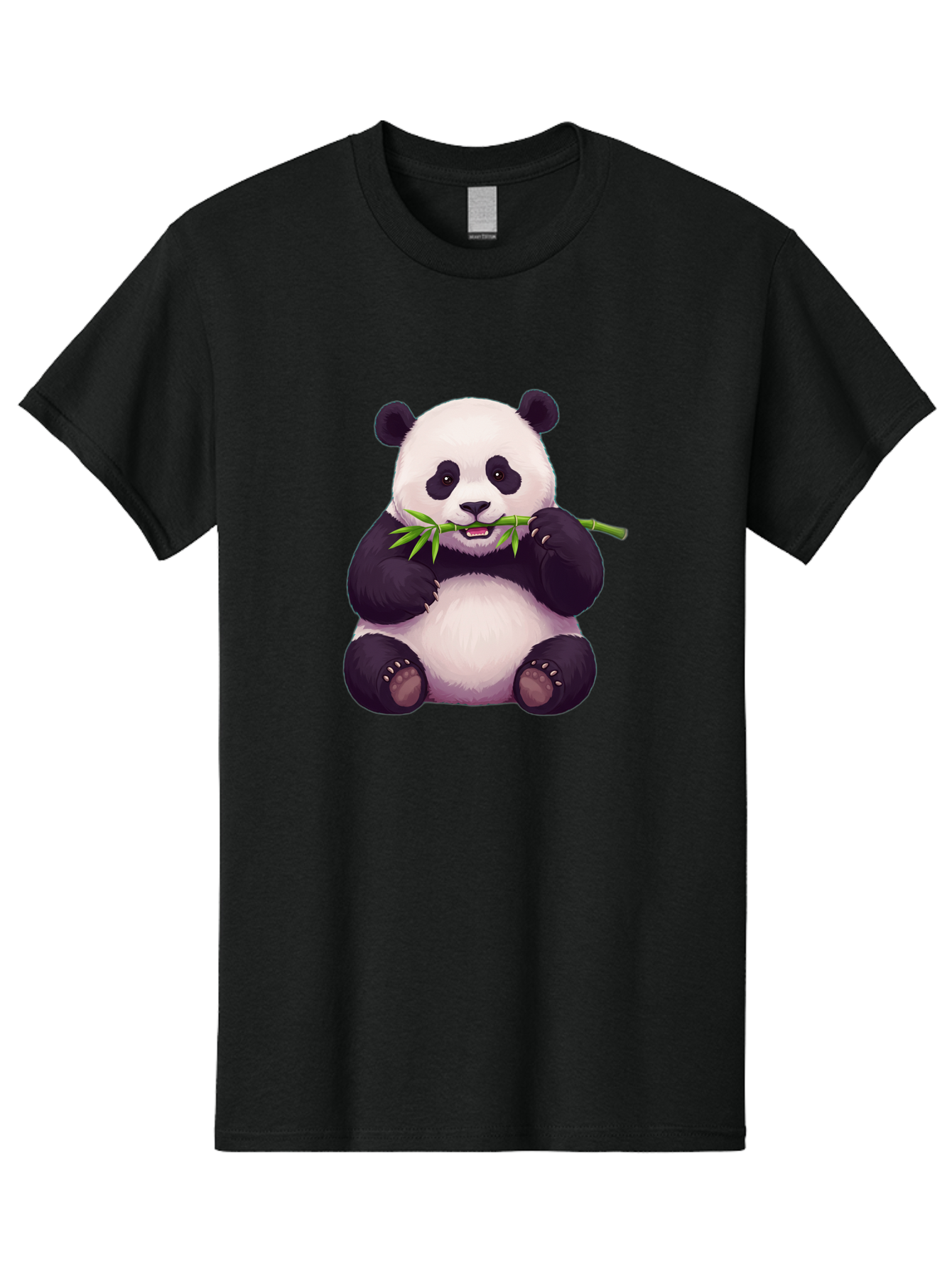 Panda-Eating-Bamboo Men'S Graphic Tee, 100% Cotton, Comfortable Casual Summer Wear, Machine Washable, Panda Eating Bamboo, Cute Panda, Cartoon Panda, Panda Bear, Bamboo Shoots, Black And White Panda, Adorable Animal, Cartoon Character Bae585