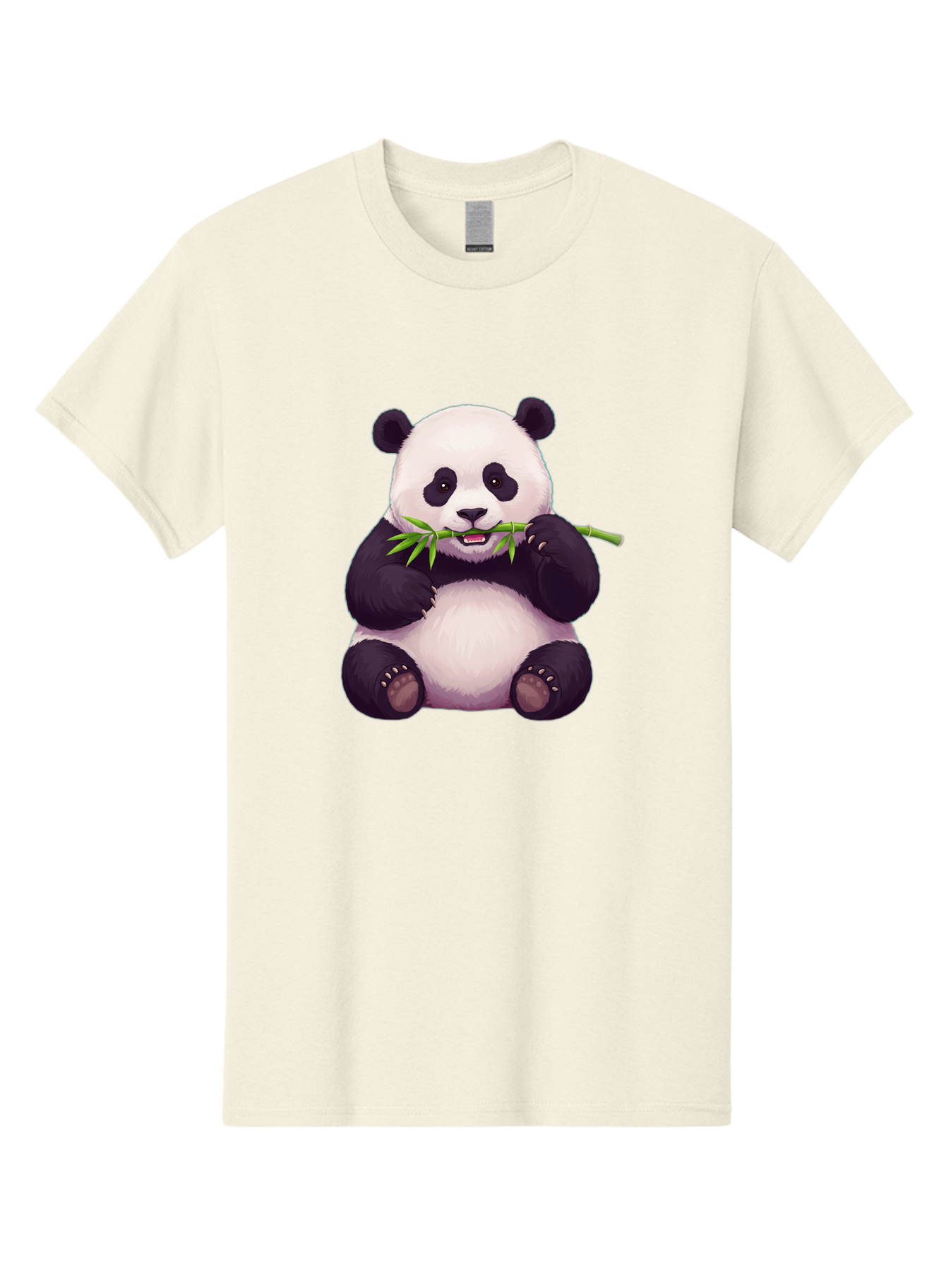Panda-Eating-Bamboo Men'S Graphic Tee, 100% Cotton, Comfortable Casual Summer Wear, Machine Washable, Panda Eating Bamboo, Cute Panda, Cartoon Panda, Panda Bear, Bamboo Shoots, Black And White Panda, Adorable Animal, Cartoon Character Bae585