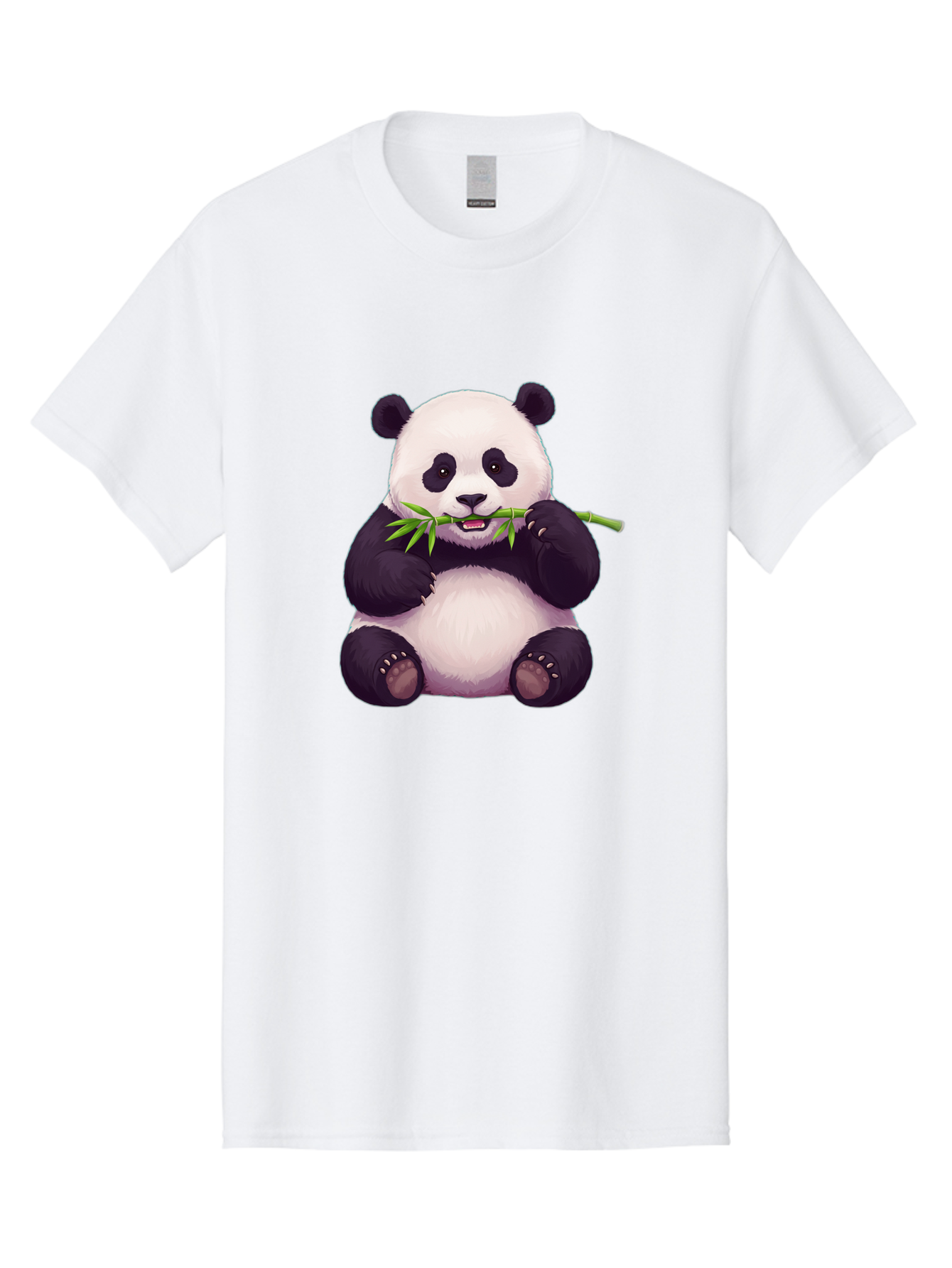 Panda-Eating-Bamboo Men'S Graphic Tee, 100% Cotton, Comfortable Casual Summer Wear, Machine Washable, Panda Eating Bamboo, Cute Panda, Cartoon Panda, Panda Bear, Bamboo Shoots, Black And White Panda, Adorable Animal, Cartoon Character Bae585