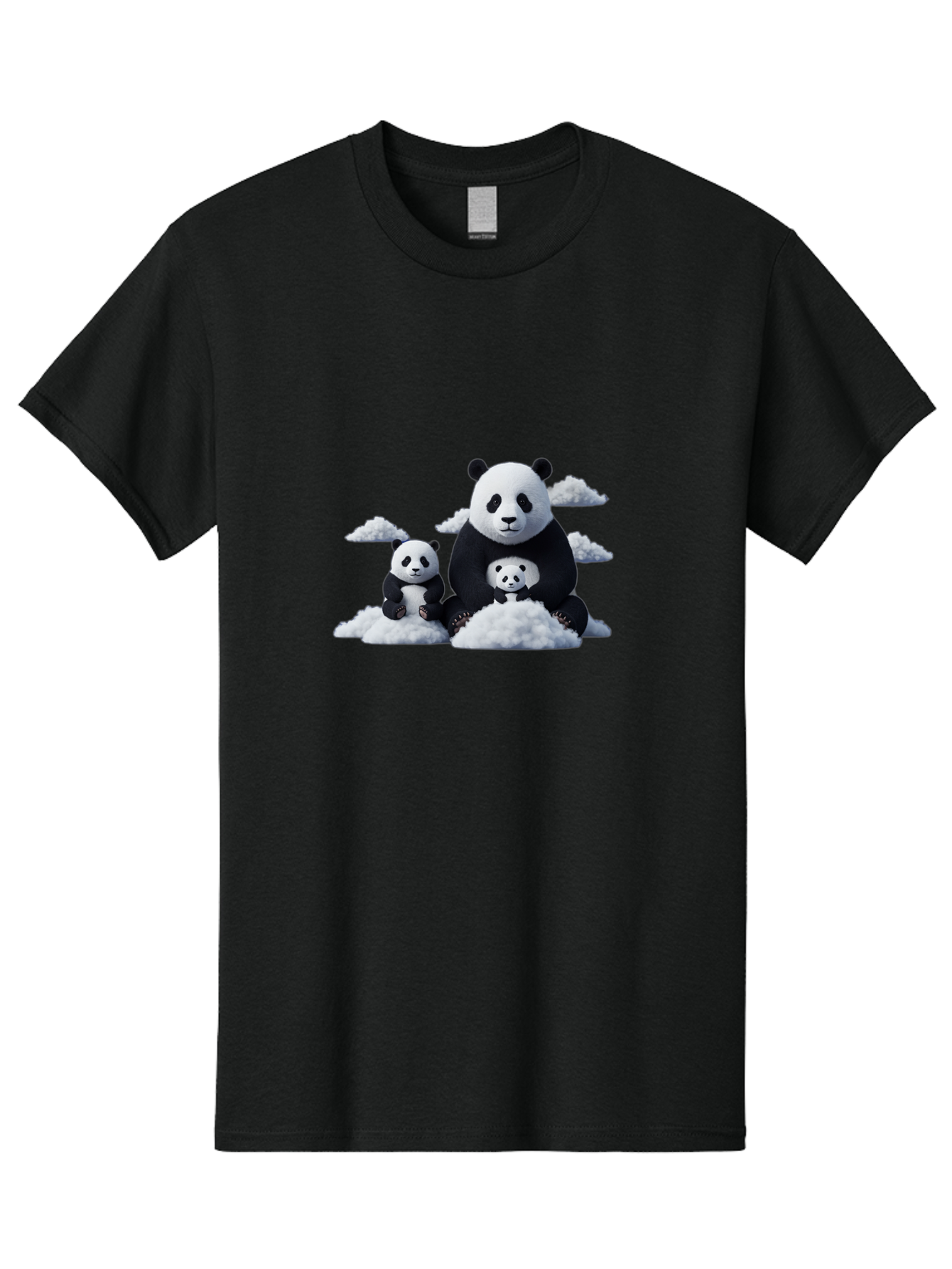 Panda-Family-3 Men'S Graphic Tee, 100% Cotton, Comfortable Casual Summer Wear, Machine Washable, Panda Bear Family, Giant Panda, Cute Pandas, Cartoon Style, Fluffy Clouds, Black And White, Adorable Animals, Happy Family, Digital Art, Bae588