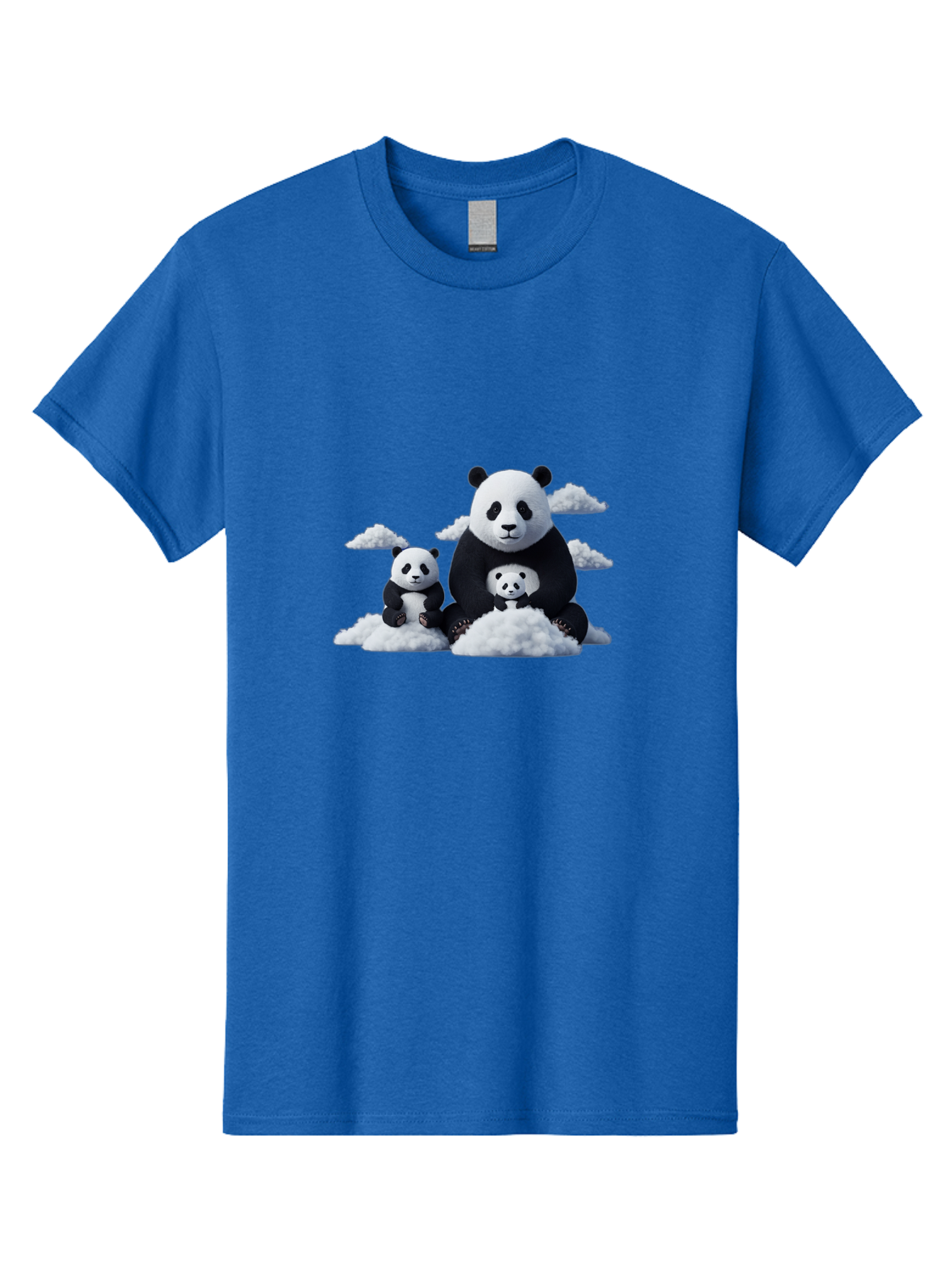 Panda-Family-3 Men'S Graphic Tee, 100% Cotton, Comfortable Casual Summer Wear, Machine Washable, Panda Bear Family, Giant Panda, Cute Pandas, Cartoon Style, Fluffy Clouds, Black And White, Adorable Animals, Happy Family, Digital Art, Bae588