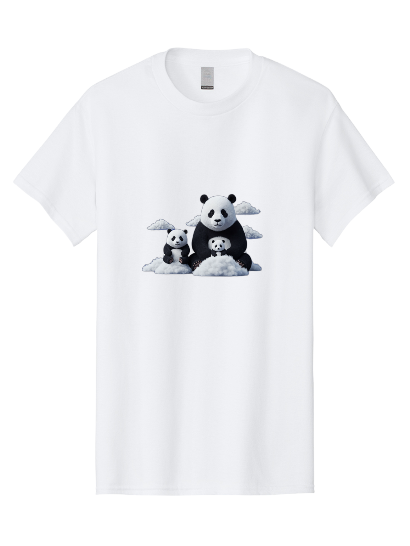 Panda-Family-3 Men'S Graphic Tee, 100% Cotton, Comfortable Casual Summer Wear, Machine Washable, Panda Bear Family, Giant Panda, Cute Pandas, Cartoon Style, Fluffy Clouds, Black And White, Adorable Animals, Happy Family, Digital Art, Bae588