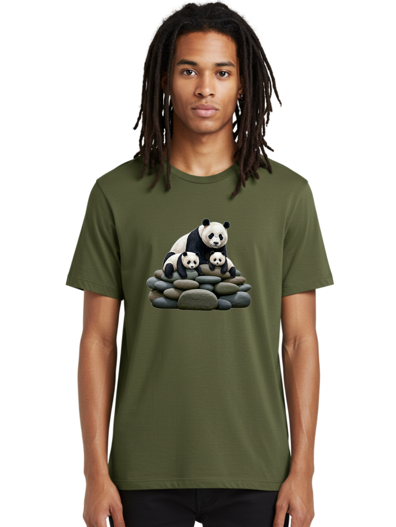 Panda-Family-4 Men'S Graphic Tee, 100% Cotton, Comfortable Casual Summer Wear, Machine Washable, Panda Bear Mom, Baby Pandas, Adorable Animals, Giant Panda, Cute Cubs, Panda Family, Animal Portrait, Wildlife Art Bae589
