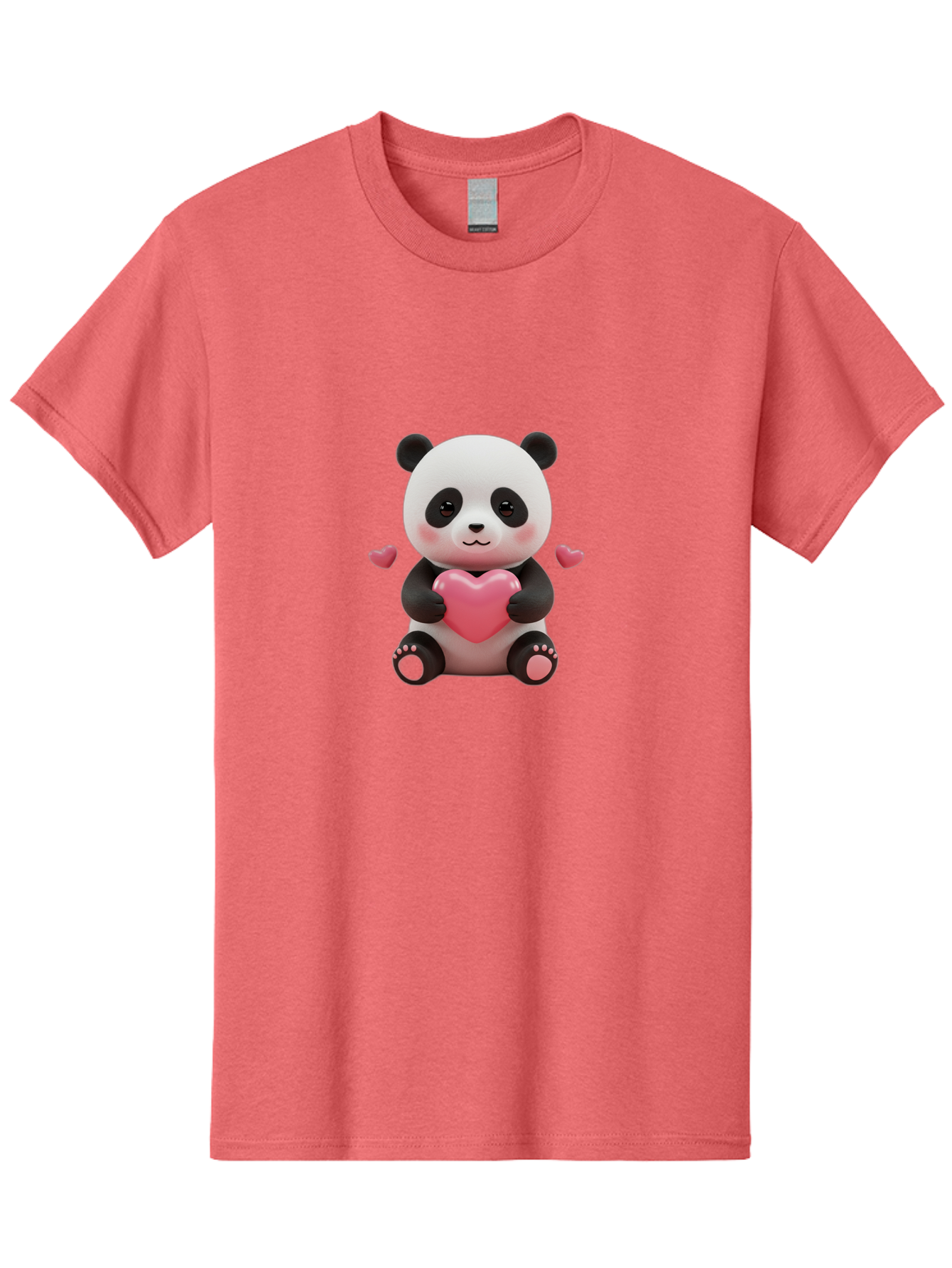 Panda-Holding-Heart-1 Men'S Graphic Tee, 100% Cotton, Comfortable Casual Summer Wear, Machine Washable, Cartoon Panda Holding Heart, Cute Panda Bear, Pink Hearts, Adorable Design, Kawaii Character, Love Symbol, Digital Illustration, Bae592