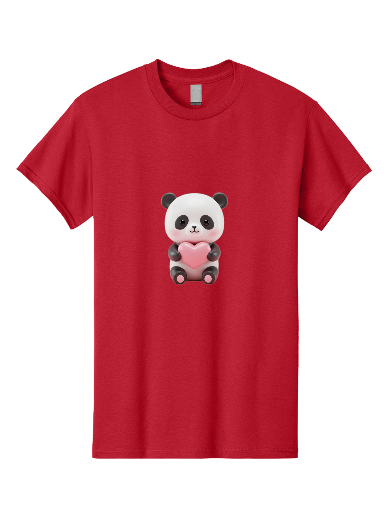 Panda-Holding-Heart-2 Men'S Graphic Tee, 100% Cotton, Comfortable Casual Summer Wear, Machine Washable, Cartoon Panda, Cute Animal, Pink Heart, Adorable Bear, Kawaii Character, Love Symbol, Black And White Panda, Heartwarming Scene, Bae593