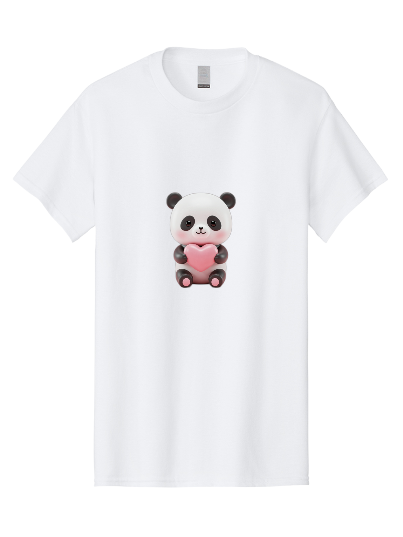 Panda-Holding-Heart-2 Men'S Graphic Tee, 100% Cotton, Comfortable Casual Summer Wear, Machine Washable, Cartoon Panda, Cute Animal, Pink Heart, Adorable Bear, Kawaii Character, Love Symbol, Black And White Panda, Heartwarming Scene, Bae593
