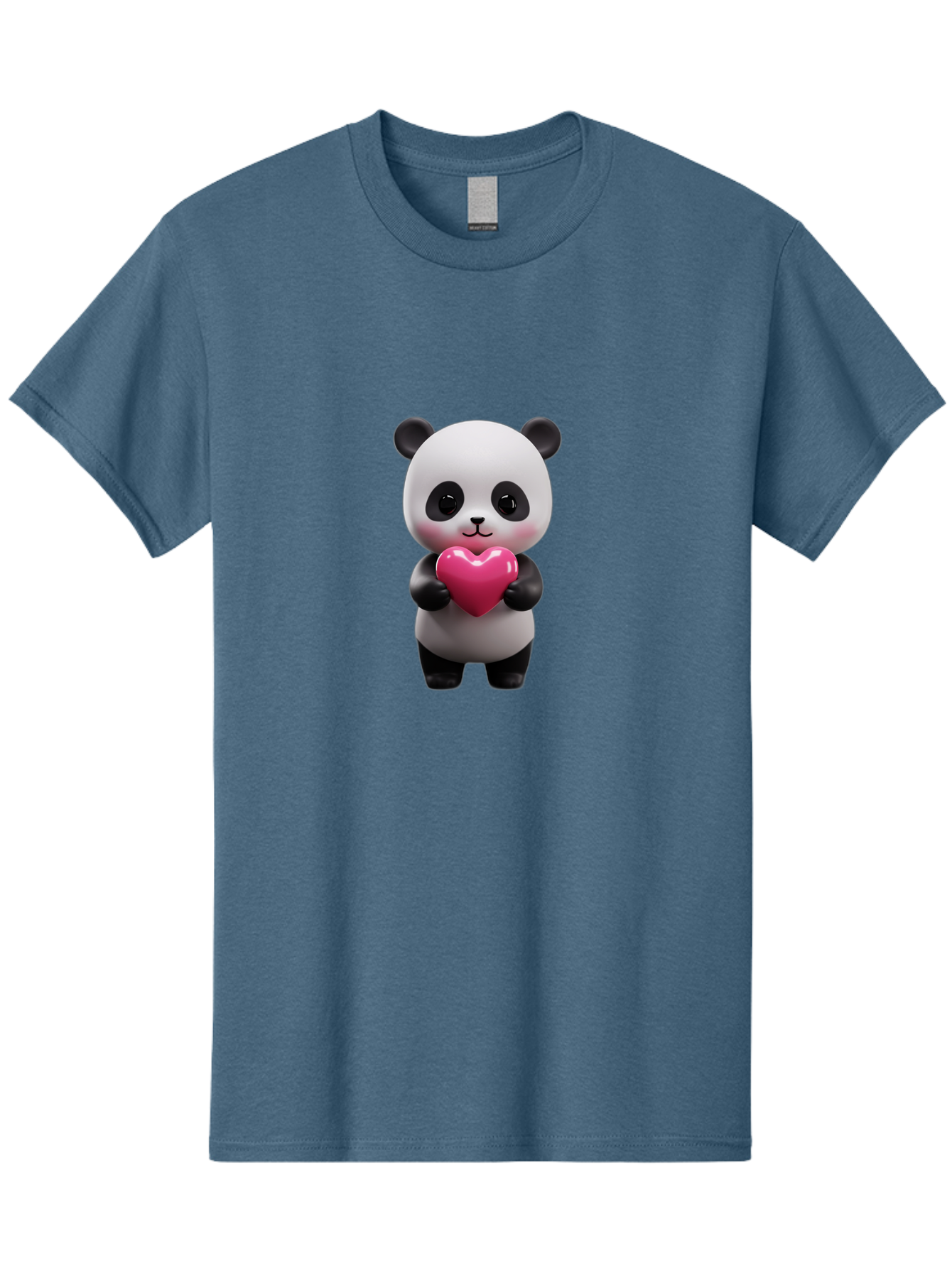Panda-Holding-Heart-3 Men'S Graphic Tee, 100% Cotton, Comfortable Casual Summer Wear, Machine Washable, Cartoon Panda, Adorable Animal, Cute Bear, Heart Shape, Love Symbol, Pink Heart, 3D Rendering, Kawaii Character, Endearing Creature Bae594