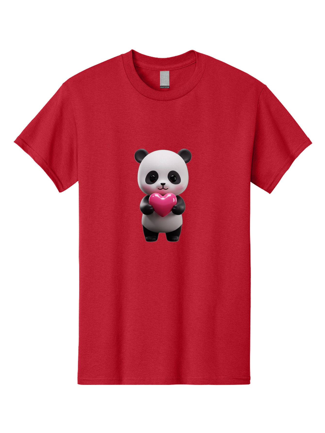Panda-Holding-Heart-3 Men'S Graphic Tee, 100% Cotton, Comfortable Casual Summer Wear, Machine Washable, Cartoon Panda, Adorable Animal, Cute Bear, Heart Shape, Love Symbol, Pink Heart, 3D Rendering, Kawaii Character, Endearing Creature Bae594