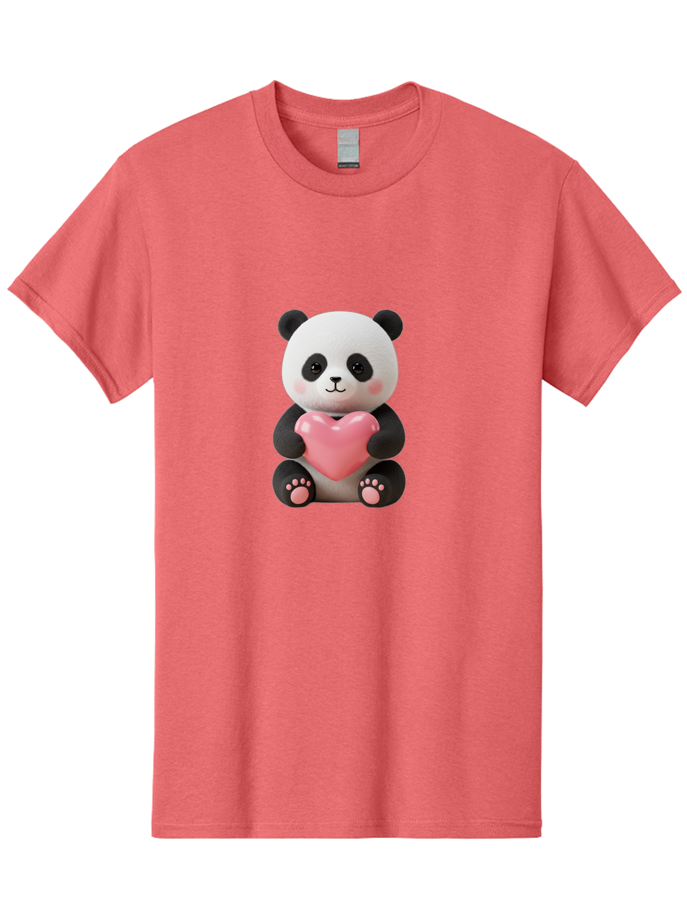 Panda-Holding-Heart-4 Men'S Graphic Tee, 100% Cotton, Comfortable Casual Summer Wear, Machine Washable, Cute Panda, Adorable Animal, Pink Heart, Love Symbol, Cartoon Character, Kawaii Design, Fluffy Panda, Heartwarming Scene, Bae595