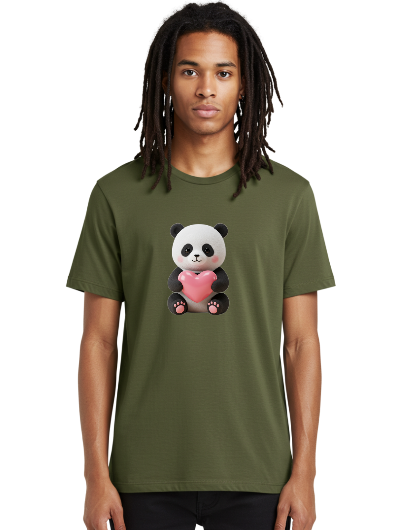 Panda-Holding-Heart-4 Men'S Graphic Tee, 100% Cotton, Comfortable Casual Summer Wear, Machine Washable, Cute Panda, Adorable Animal, Pink Heart, Love Symbol, Cartoon Character, Kawaii Design, Fluffy Panda, Heartwarming Scene, Bae595