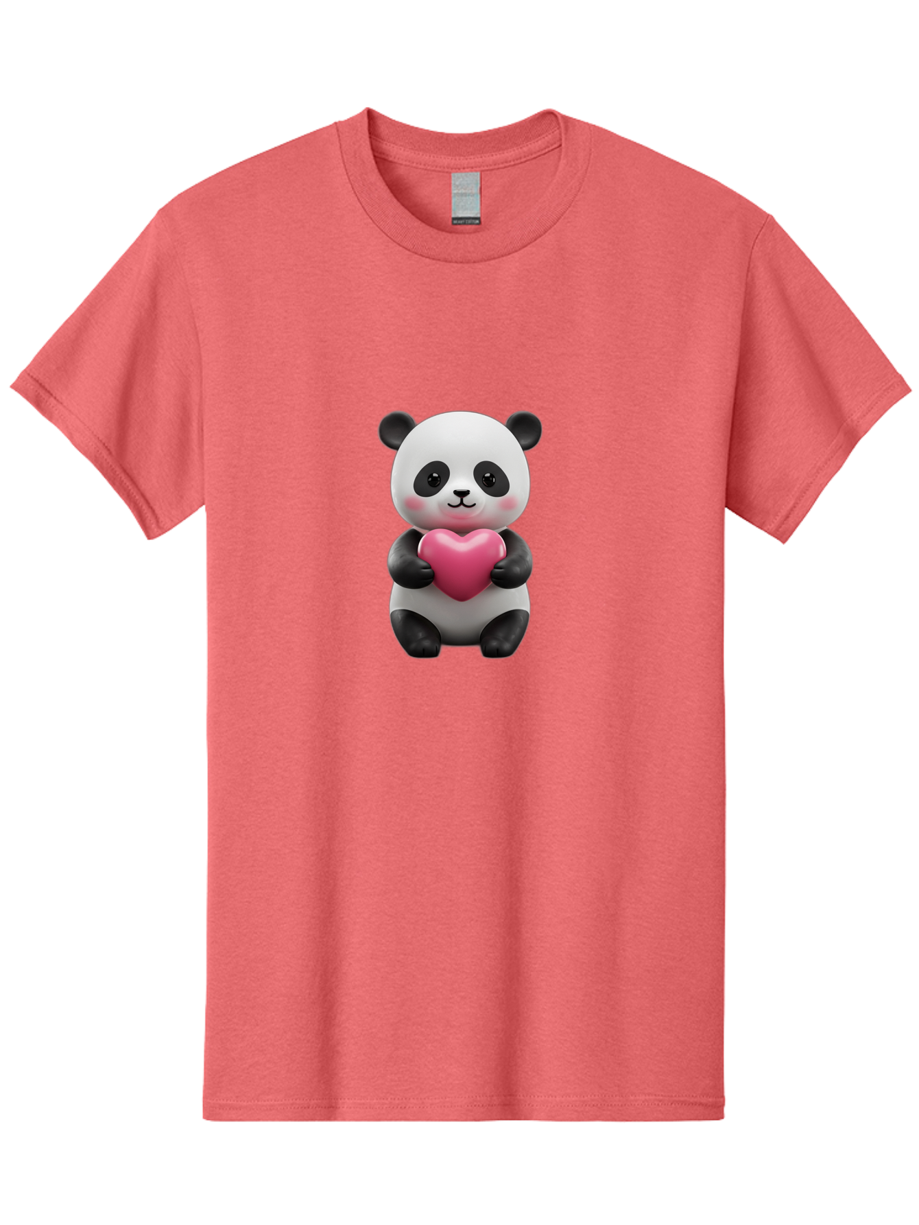 Panda-Holding-Heart-5 Men'S Graphic Tee, 100% Cotton, Comfortable Casual Summer Wear, Machine Washable, Cute Panda Bear, Adorable Cartoon Character, Pink Heart, Loving Gesture, Heartwarming Scene, Valentines Day, Love Symbol, Cartoon Graphics, Bae596