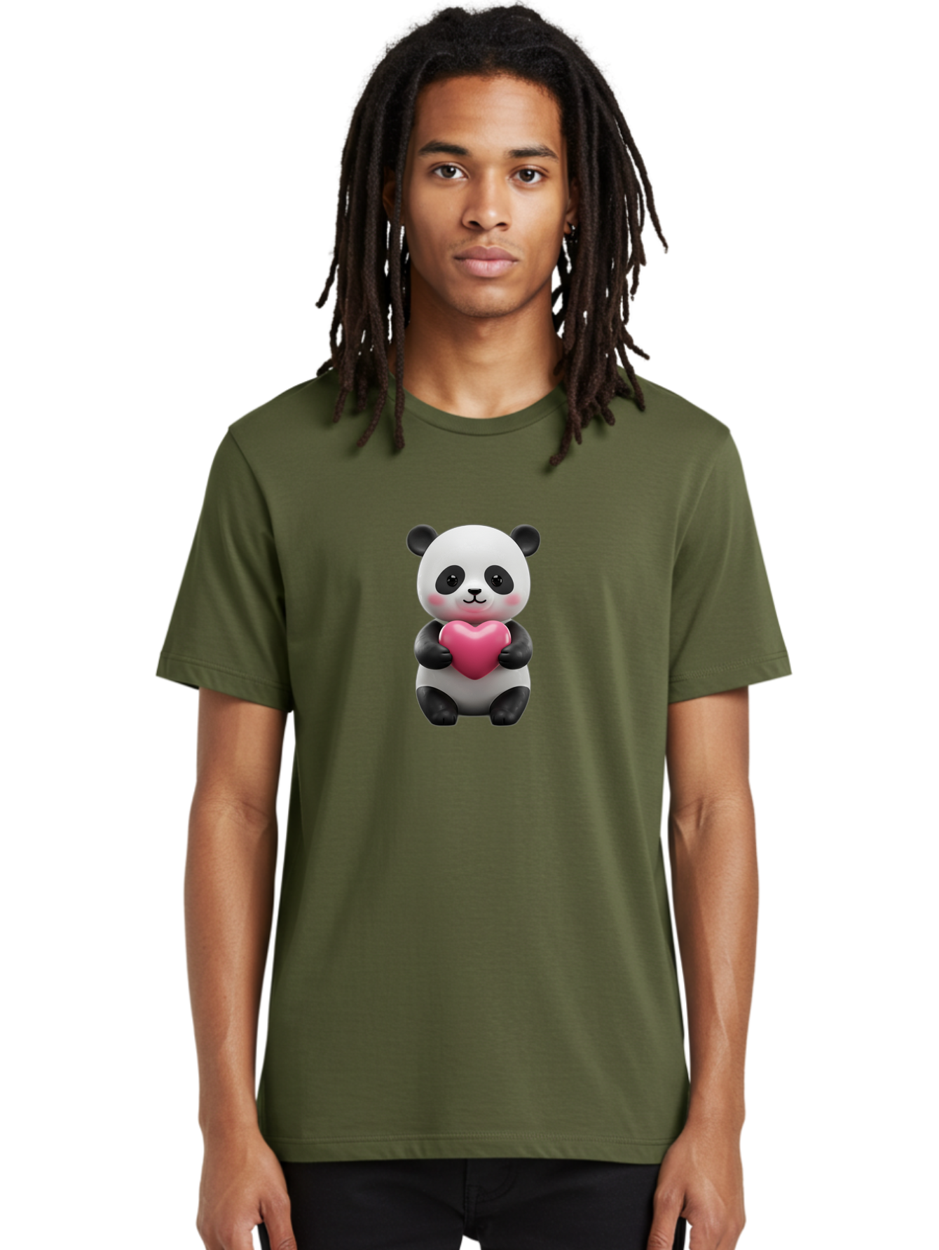 Panda-Holding-Heart-5 Men'S Graphic Tee, 100% Cotton, Comfortable Casual Summer Wear, Machine Washable, Cute Panda Bear, Adorable Cartoon Character, Pink Heart, Loving Gesture, Heartwarming Scene, Valentines Day, Love Symbol, Cartoon Graphics, Bae596