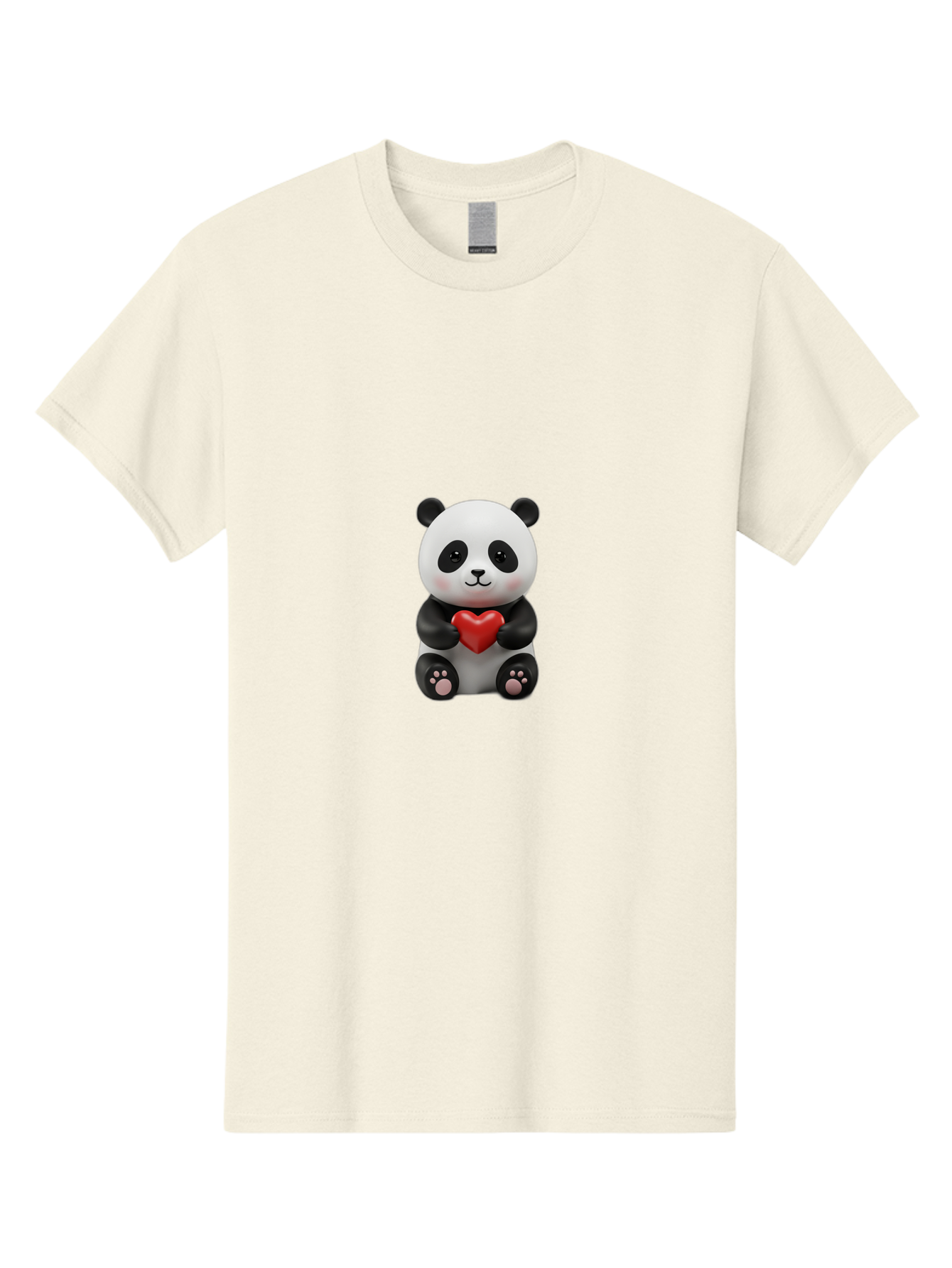 Panda-Holding-Heart-6 Men'S Graphic Tee, 100% Cotton, Comfortable Casual Summer Wear, Machine Washable, Panda Bear, Cartoon Character, Red Heart, Cute Animal, Adorable Creature, Love Symbol, Black And White Panda, 3D Illustration, Kawaii Art, Bae597