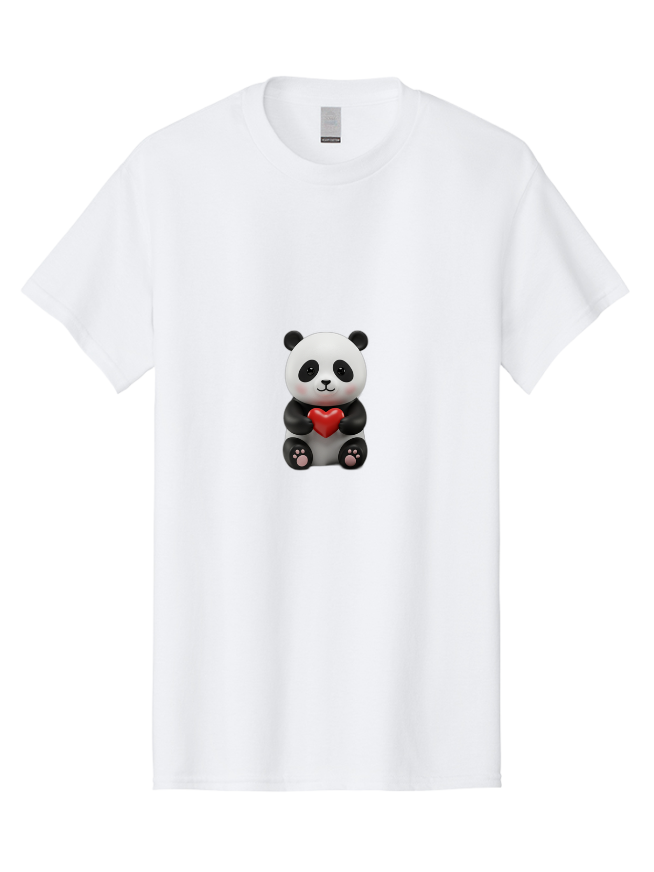 Panda-Holding-Heart-6 Men'S Graphic Tee, 100% Cotton, Comfortable Casual Summer Wear, Machine Washable, Panda Bear, Cartoon Character, Red Heart, Cute Animal, Adorable Creature, Love Symbol, Black And White Panda, 3D Illustration, Kawaii Art, Bae597