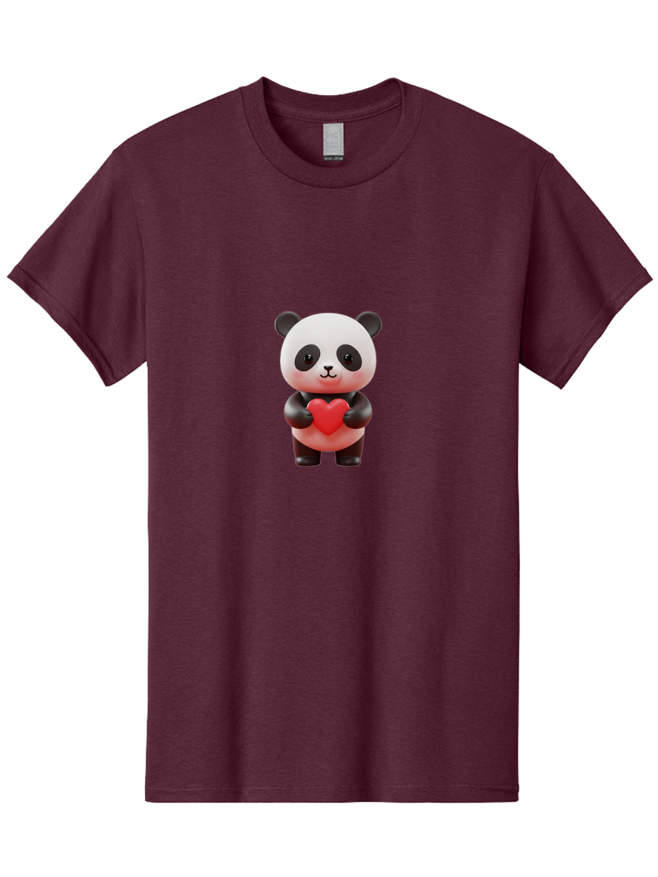 Panda-Holding-Heart-7 Men'S Graphic Tee, 100% Cotton, Comfortable Casual Summer Wear, Machine Washable, Cartoon Panda, Cute Bear, Red Heart, Love Symbol, Adorable Character, 3D Illustration, Kawaii Animal, Heartwarming Scene, Sweet Expression, Bae598