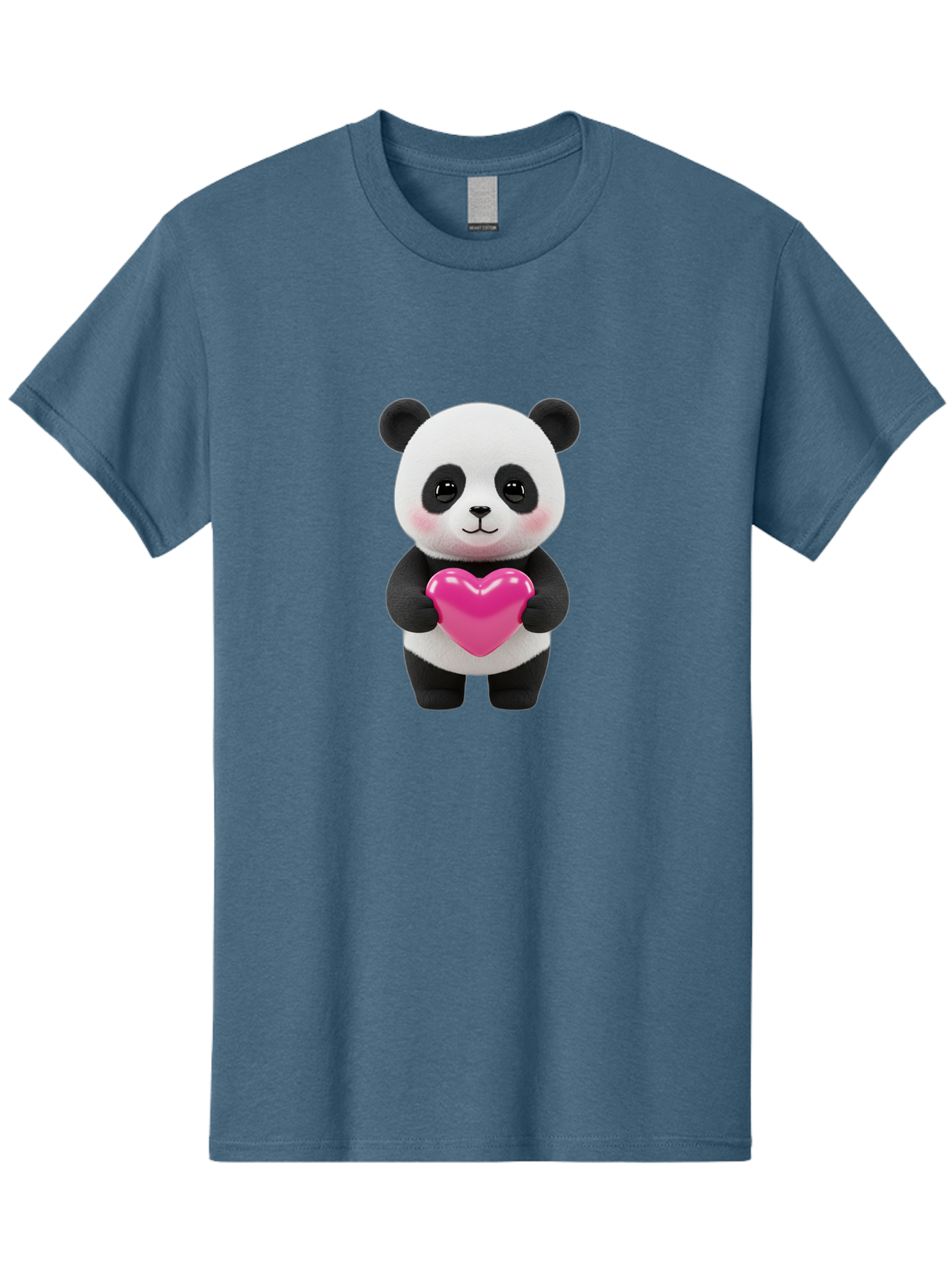 Panda-Holding-Heart Men'S Graphic Tee, 100% Cotton, Comfortable Casual Summer Wear, Machine Washable, Cute Panda, Adorable Cartoon Character, Pink Heart, Love Symbol, Endearing Expression, Plush Toy, Kawaii Animal, Heartwarming Scene, Bae599