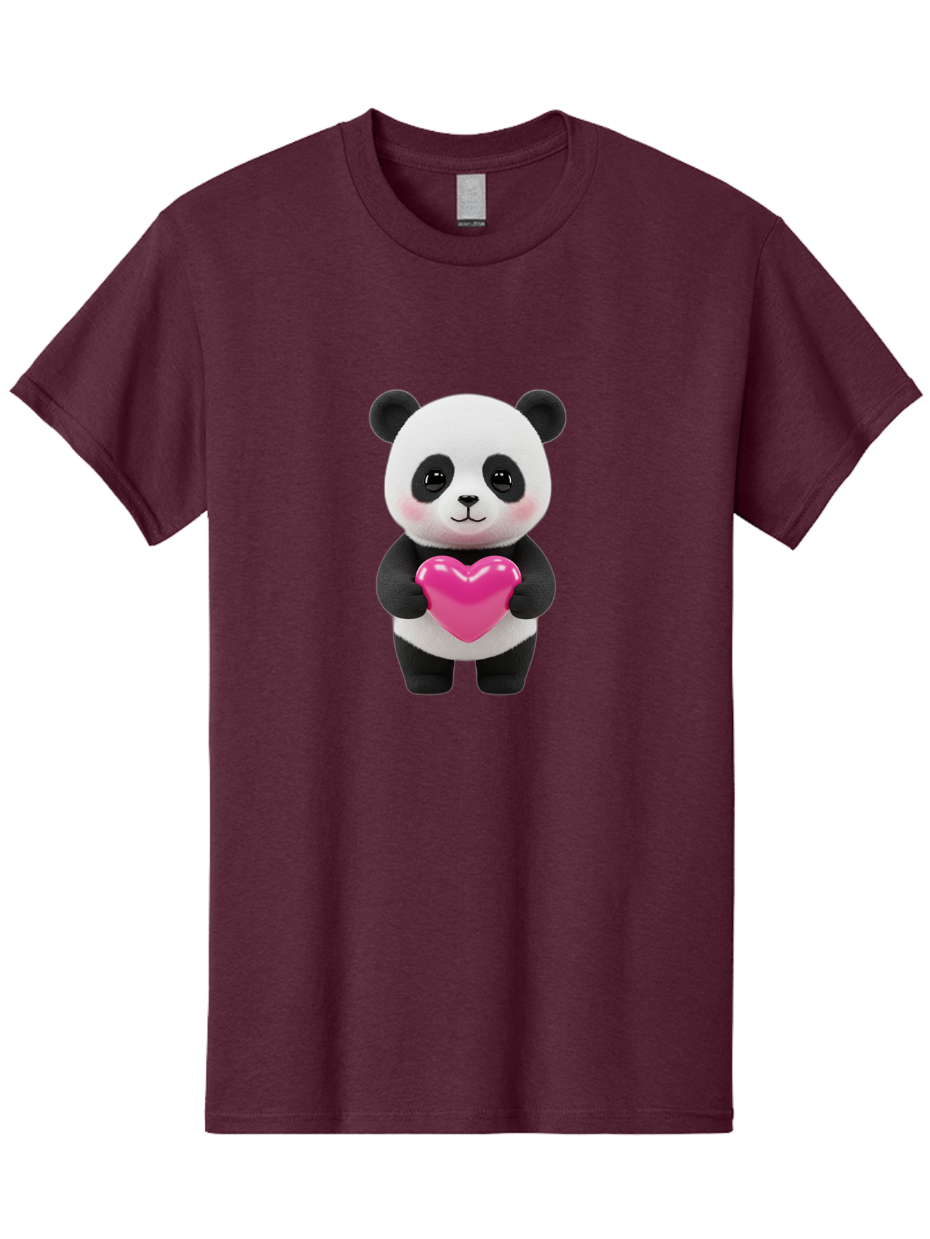 Panda-Holding-Heart Men'S Graphic Tee, 100% Cotton, Comfortable Casual Summer Wear, Machine Washable, Cute Panda, Adorable Cartoon Character, Pink Heart, Love Symbol, Endearing Expression, Plush Toy, Kawaii Animal, Heartwarming Scene, Bae599