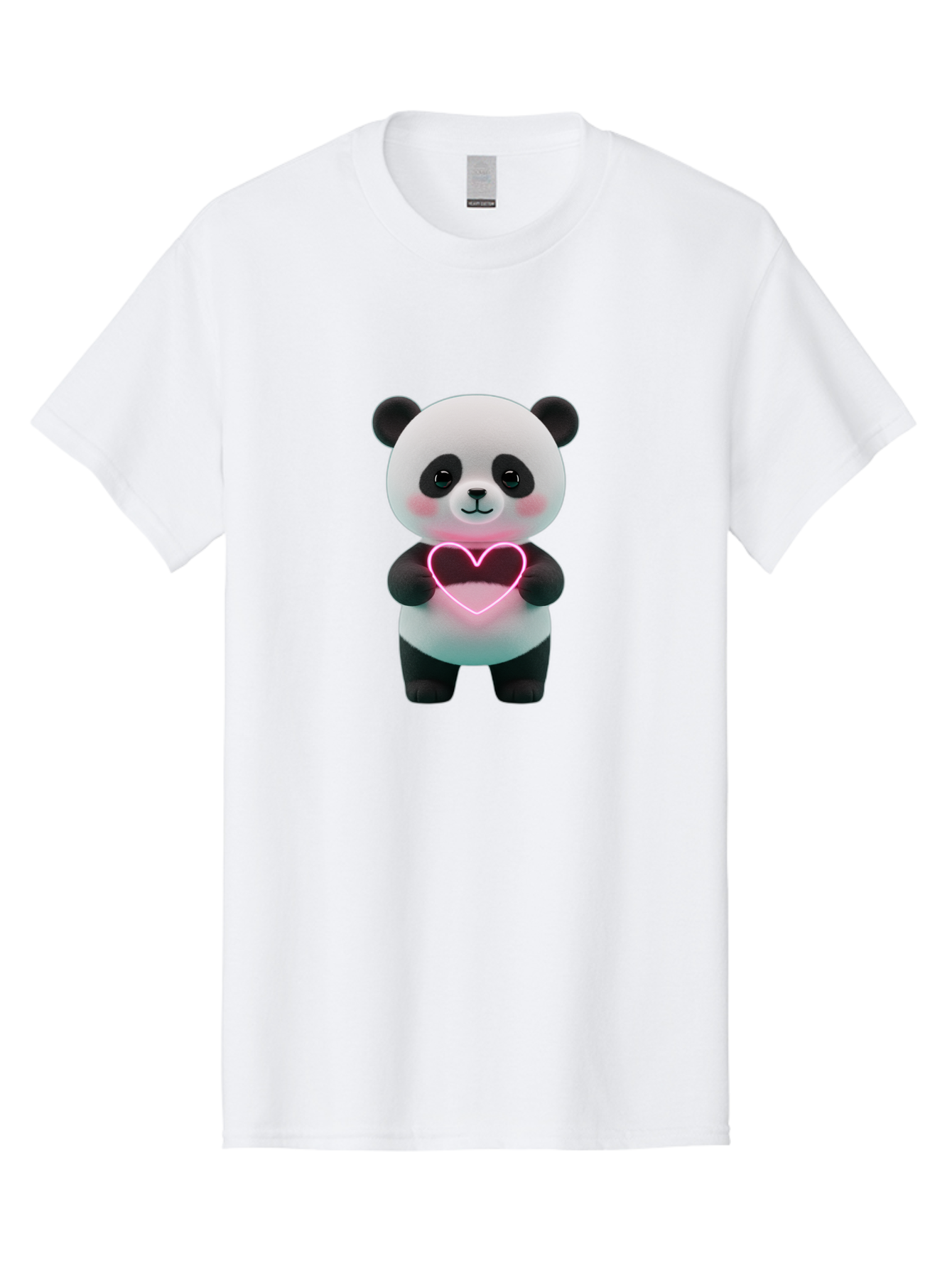 Panda-Holding-Neon-Heart Men'S Graphic Tee, 100% Cotton, Comfortable Casual Summer Wear, Machine Washable, Cute Panda, Heart Symbol, Love Gesture, Neon Heart, Adorable Animal, Cartoon Character, Pink Glow, Sweet Expression, 3D Illustration, Bae600
