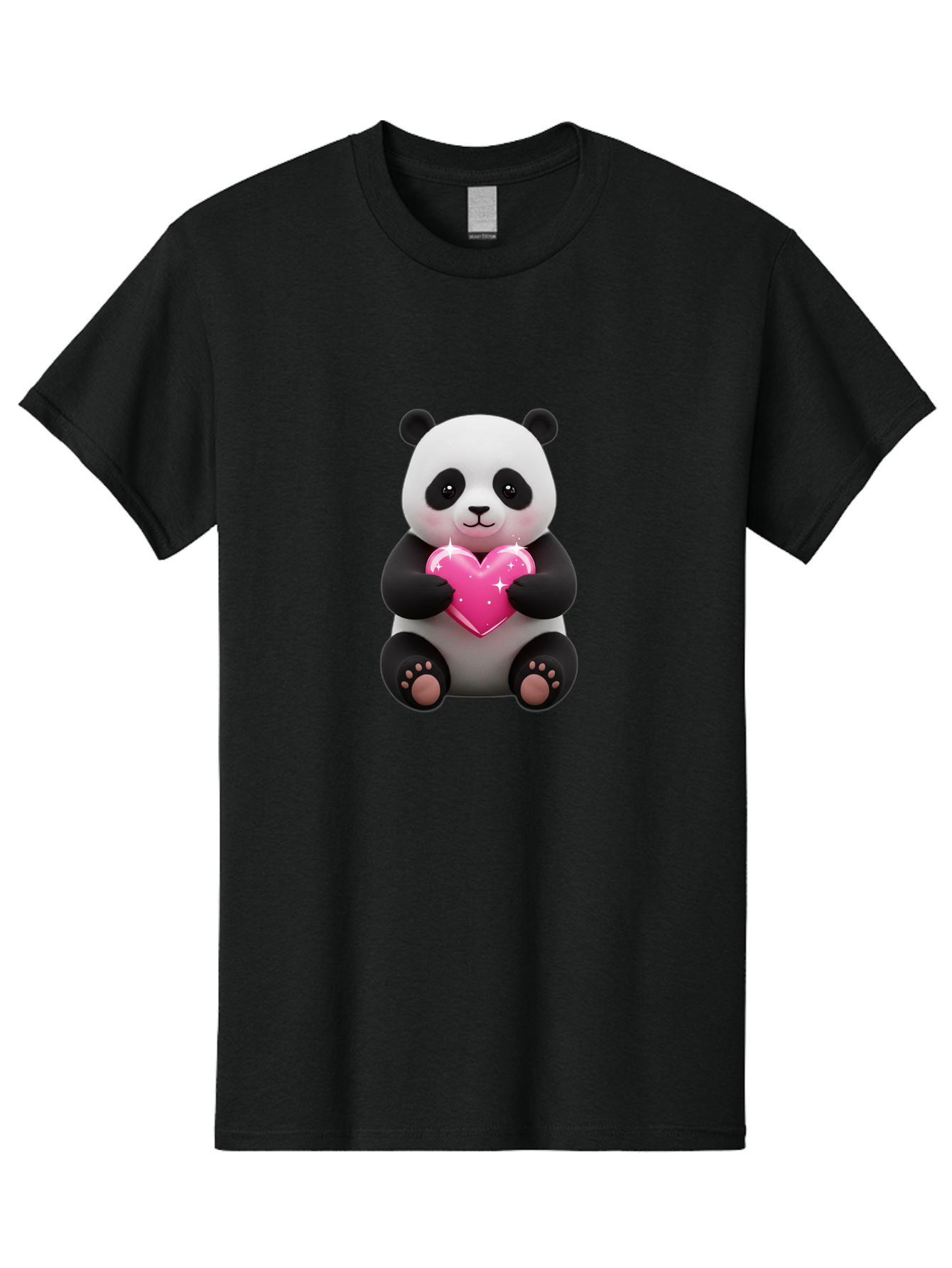 Panda-Holding-Pink-Heart Men'S Graphic Tee, 100% Cotton, Comfortable Casual Summer Wear, Machine Washable, Cute Panda Bear, Holding Pink Heart, Adorable Cartoon Character, Sweet Love Symbol, Sparkly Heart, Soft Paws, Endearing Expression, Bae601