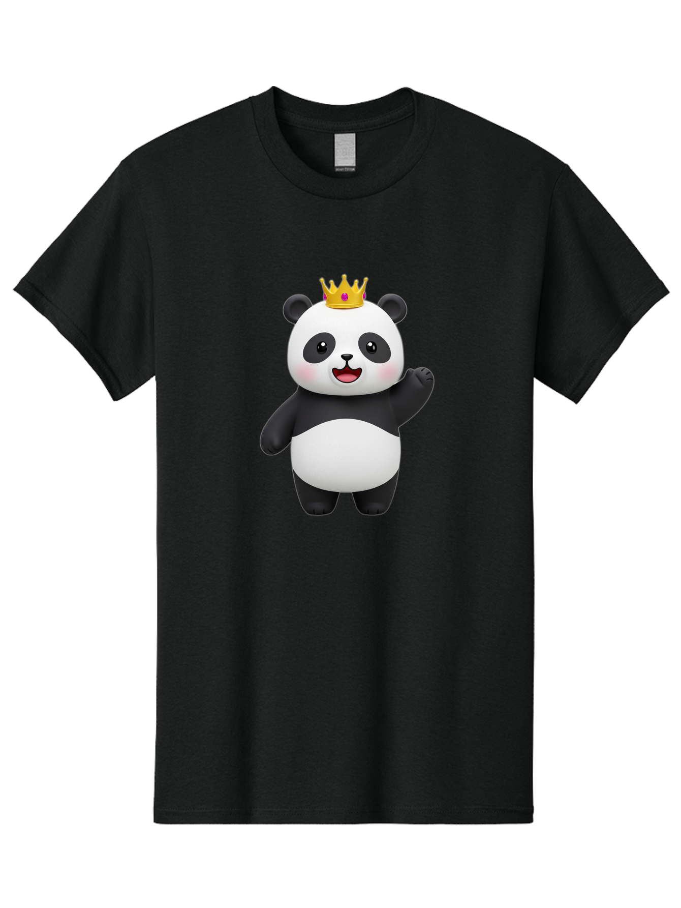 Panda-King Men'S Graphic Tee, 100% Cotton, Comfortable Casual Summer Wear, Machine Washable, Cartoon Panda Bear, Waving Gesture, Golden Crown, Royal Treatment, Cute Expression, Adorable Character, 3D Illustration, Panda With Crown, Bae603