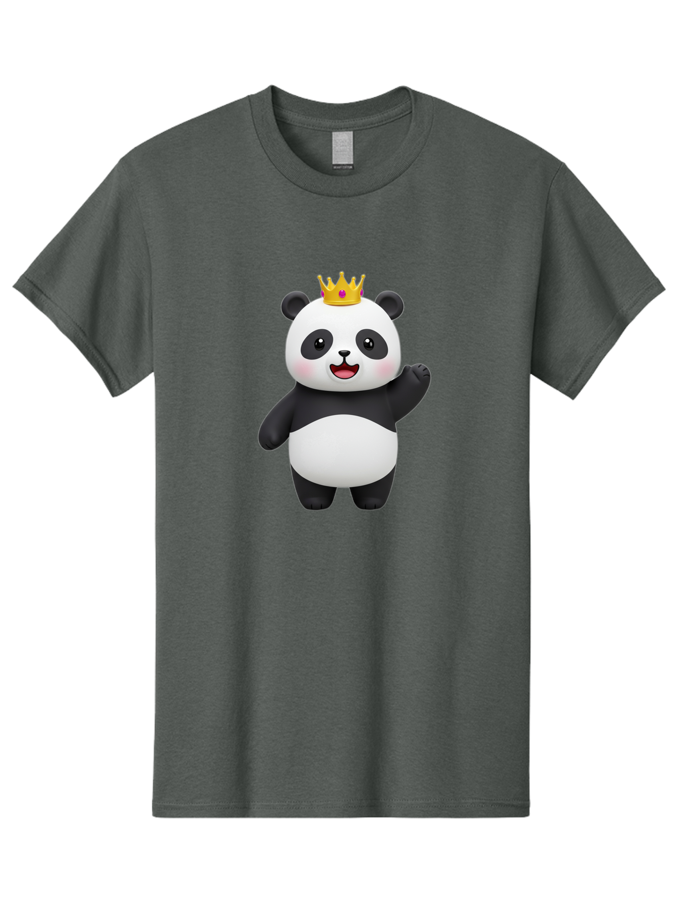 Panda-King Men'S Graphic Tee, 100% Cotton, Comfortable Casual Summer Wear, Machine Washable, Cartoon Panda Bear, Waving Gesture, Golden Crown, Royal Treatment, Cute Expression, Adorable Character, 3D Illustration, Panda With Crown, Bae603