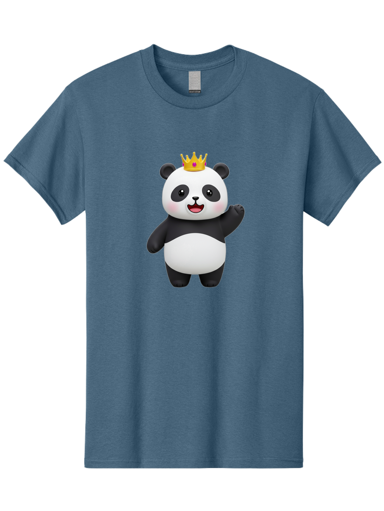 Panda-King Men'S Graphic Tee, 100% Cotton, Comfortable Casual Summer Wear, Machine Washable, Cartoon Panda Bear, Waving Gesture, Golden Crown, Royal Treatment, Cute Expression, Adorable Character, 3D Illustration, Panda With Crown, Bae603
