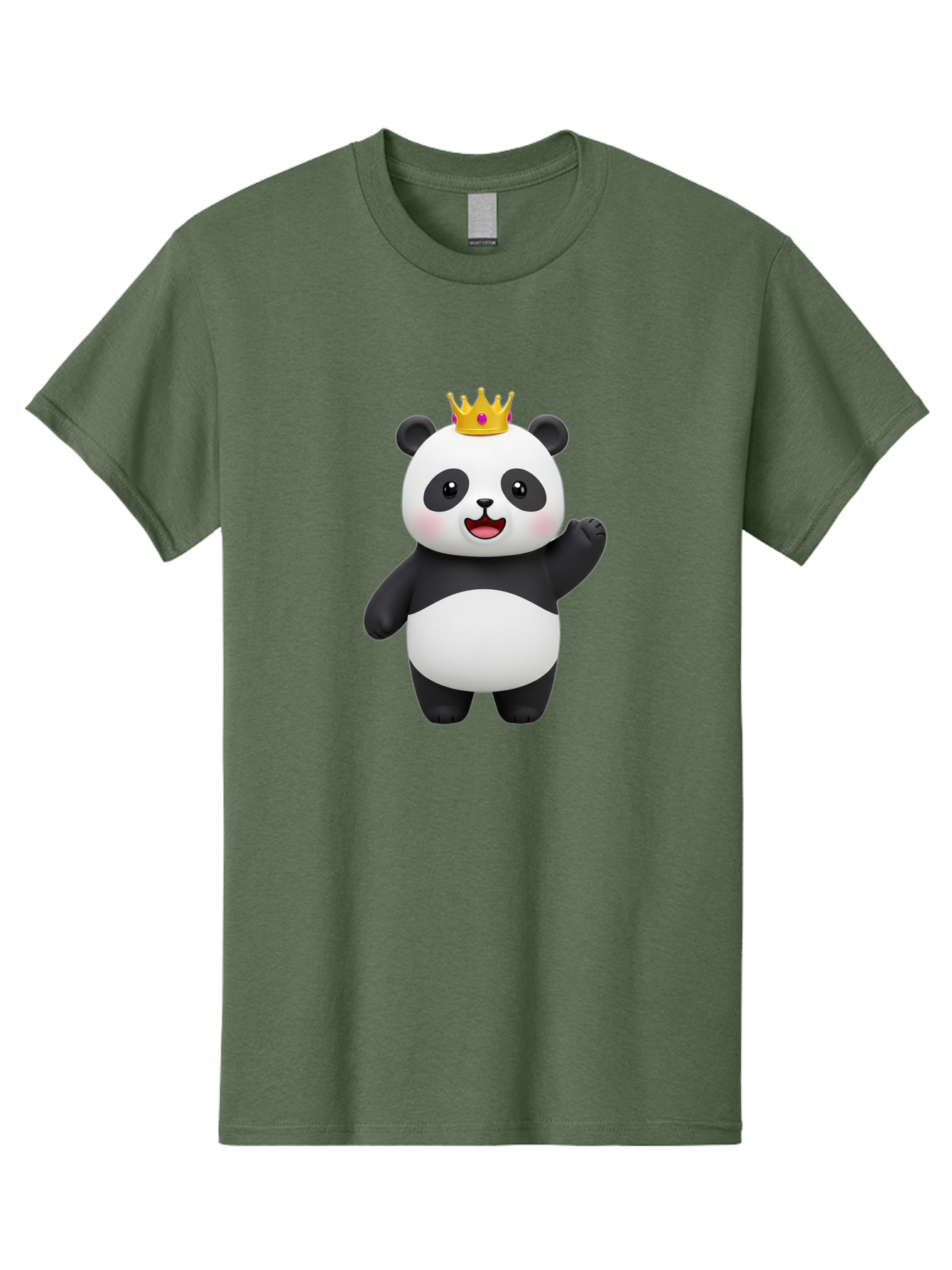 Panda-King Men'S Graphic Tee, 100% Cotton, Comfortable Casual Summer Wear, Machine Washable, Cartoon Panda Bear, Waving Gesture, Golden Crown, Royal Treatment, Cute Expression, Adorable Character, 3D Illustration, Panda With Crown, Bae603