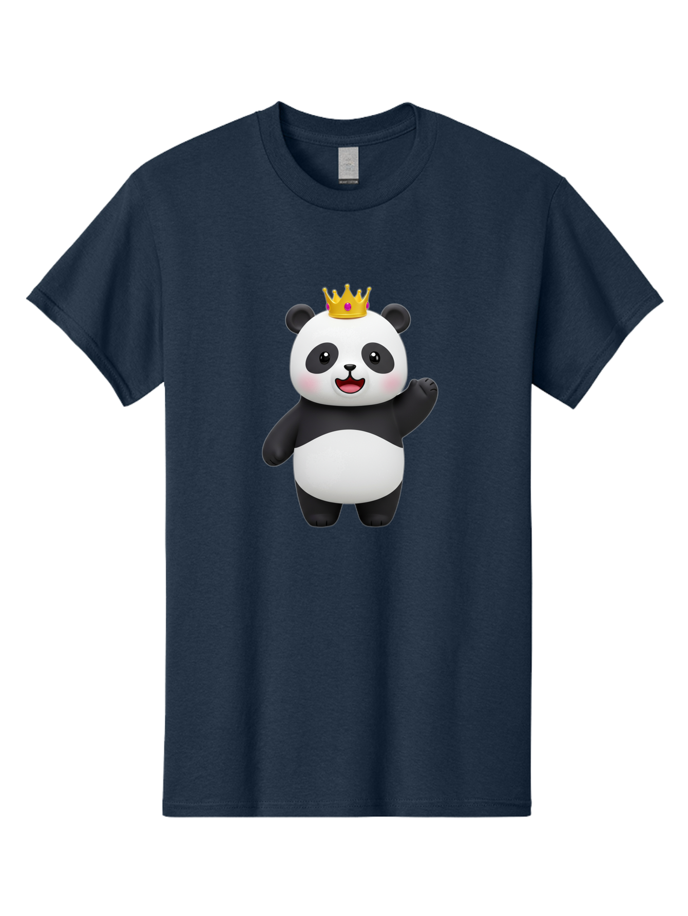 Panda-King Men'S Graphic Tee, 100% Cotton, Comfortable Casual Summer Wear, Machine Washable, Cartoon Panda Bear, Waving Gesture, Golden Crown, Royal Treatment, Cute Expression, Adorable Character, 3D Illustration, Panda With Crown, Bae603