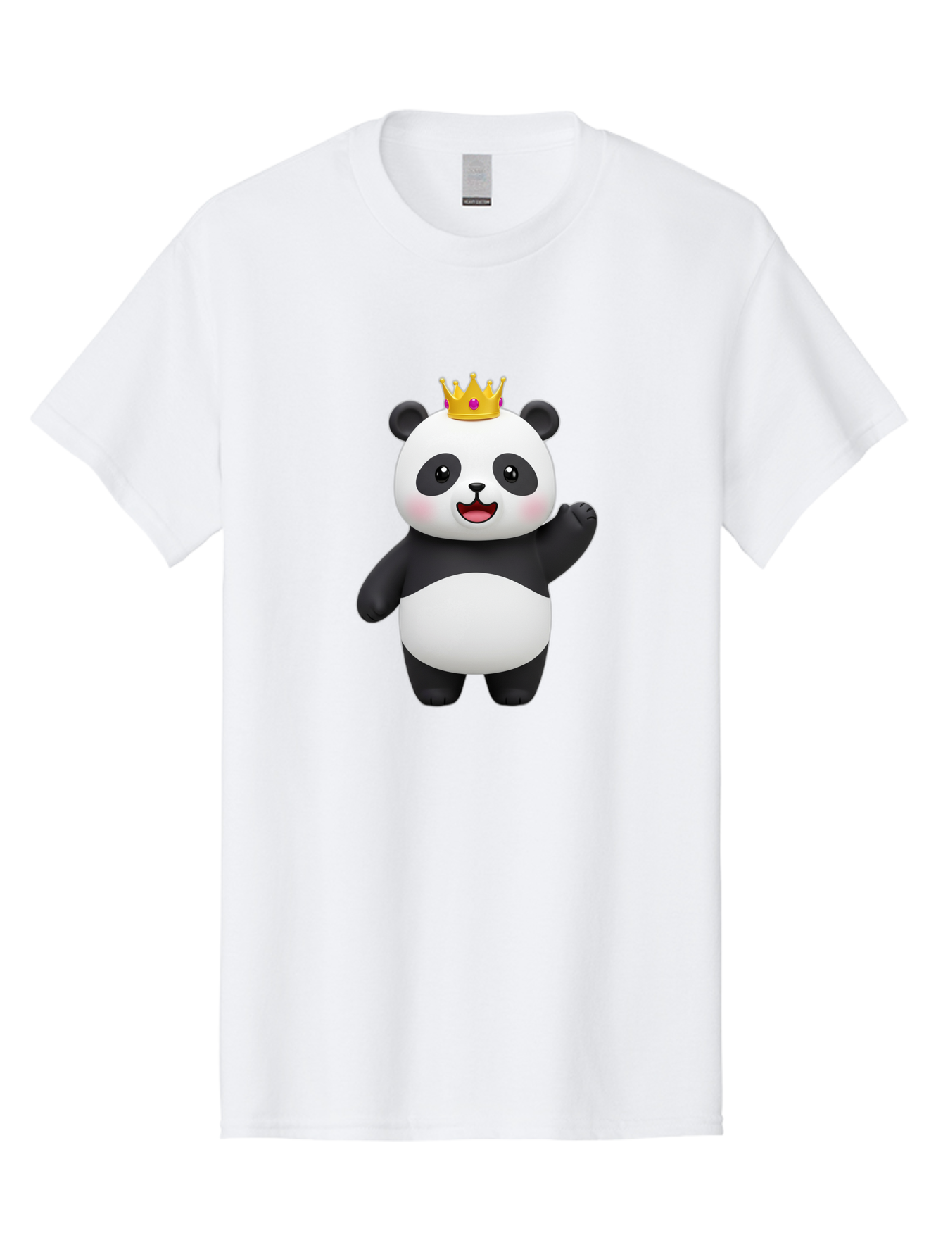 Panda-King Men'S Graphic Tee, 100% Cotton, Comfortable Casual Summer Wear, Machine Washable, Cartoon Panda Bear, Waving Gesture, Golden Crown, Royal Treatment, Cute Expression, Adorable Character, 3D Illustration, Panda With Crown, Bae603