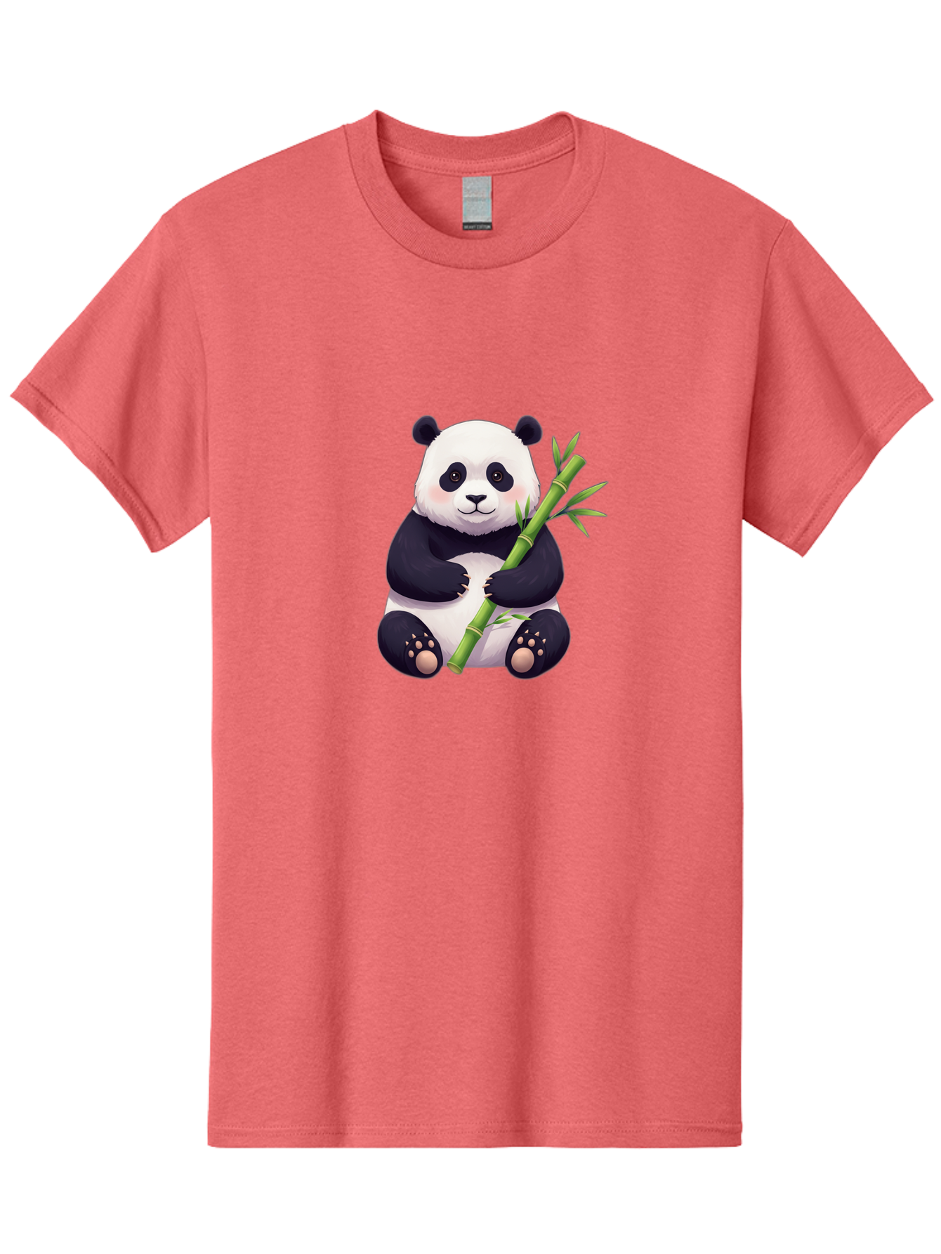 Panda-With-Bamboo Men'S Graphic Tee, 100% Cotton, Comfortable Casual Summer Wear, Machine Washable, Cartoon Panda, Giant Panda, Bamboo, Cute Animal, Black And White Fur, Adorable, Charming, Animal Lover, Wildlife, Conservation Bae607