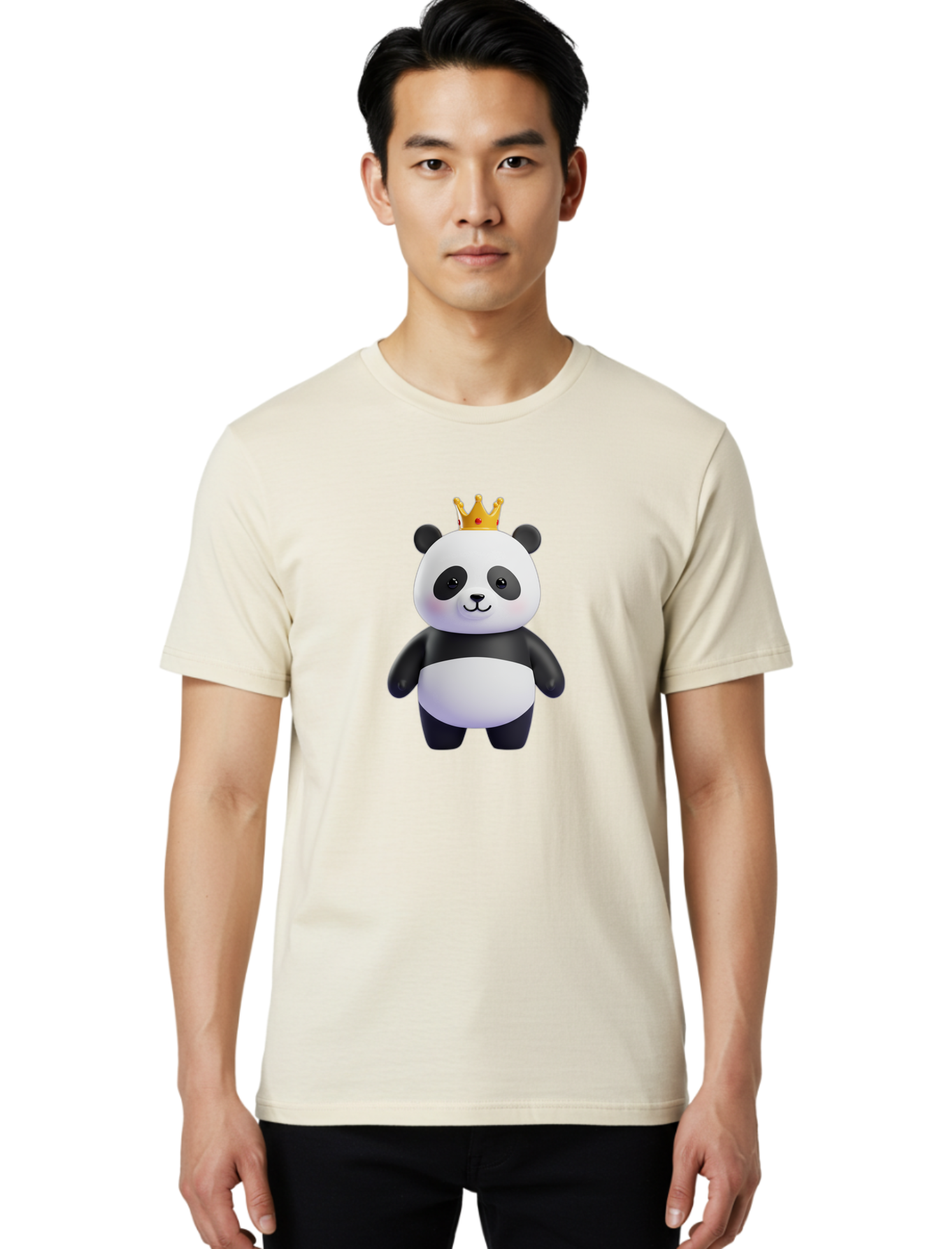 Panda-With-Crown-3 Men'S Graphic Tee, 100% Cotton, Comfortable Casual Summer Wear, Machine Washable, Cartoon Panda Bear, Cute Illustration, Panda With Crown, Golden Crown, Kawaii Character, Adorable Animal, Black And White Panda, Funny Panda, Bae610