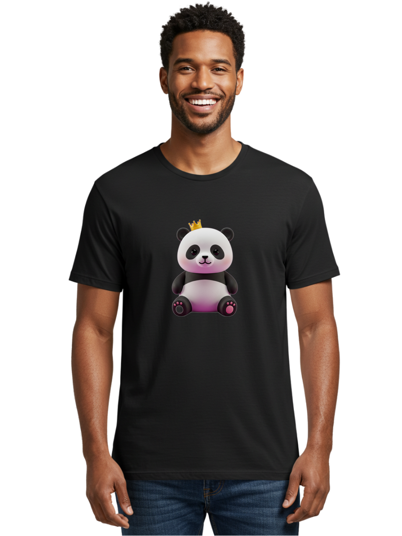 Panda-With-Crown-4 Men'S Graphic Tee, 100% Cotton, Comfortable Casual Summer Wear, Machine Washable, Cartoon Panda, Cute Animal, Kawaii Character, Adorable Bear, Crowned Panda, Digital Illustration, Fantasy Creature, Sitting Panda, Bae611