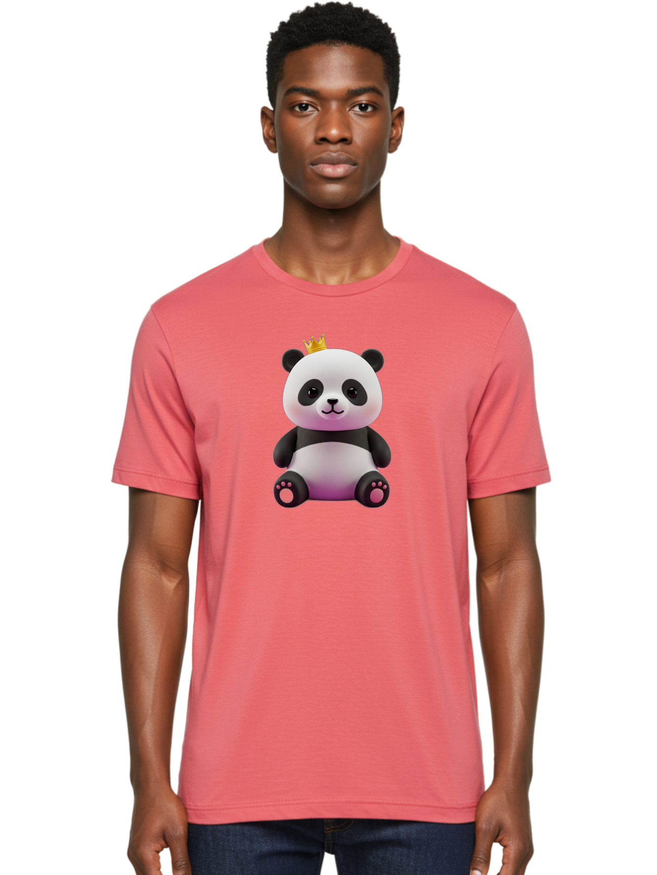 Panda-With-Crown-4 Men'S Graphic Tee, 100% Cotton, Comfortable Casual Summer Wear, Machine Washable, Cartoon Panda, Cute Animal, Kawaii Character, Adorable Bear, Crowned Panda, Digital Illustration, Fantasy Creature, Sitting Panda, Bae611