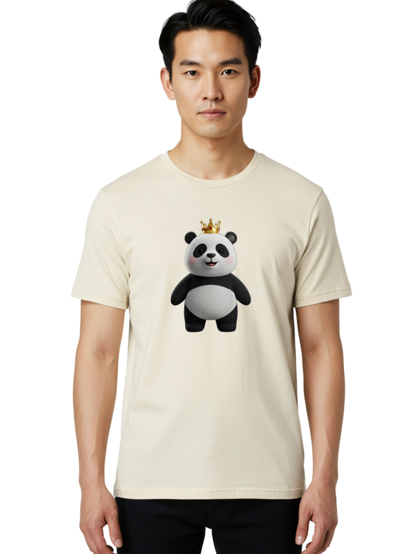 Panda-With-Crown-7 Men'S Graphic Tee, 100% Cotton, Comfortable Casual Summer Wear, Machine Washable, Cartoon Panda, Cute Animal, Panda Bear, Crown On Head, Regal Animal, Adorable Creature, Funny Character, Digital Art, Illustration, Bae614