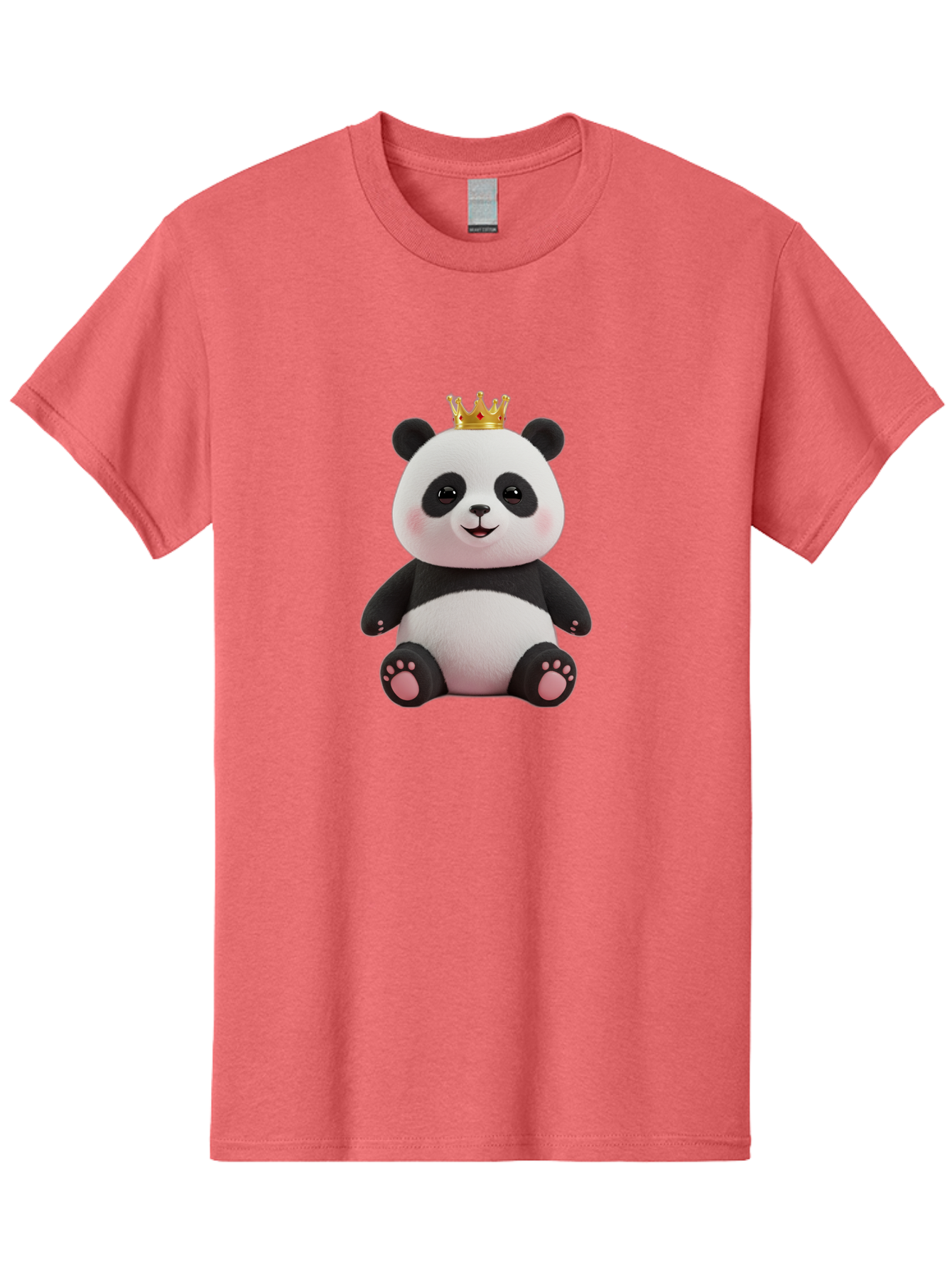 Panda-With-Crown-8 Men'S Graphic Tee, 100% Cotton, Comfortable Casual Summer Wear, Machine Washable, Cute Panda Bear, Plush Toy, Cartoon Character, Royal Crown, Black And White Fur, Smiling Face, Adorable Expression, Kawaii Style, Funny Animal Bae615