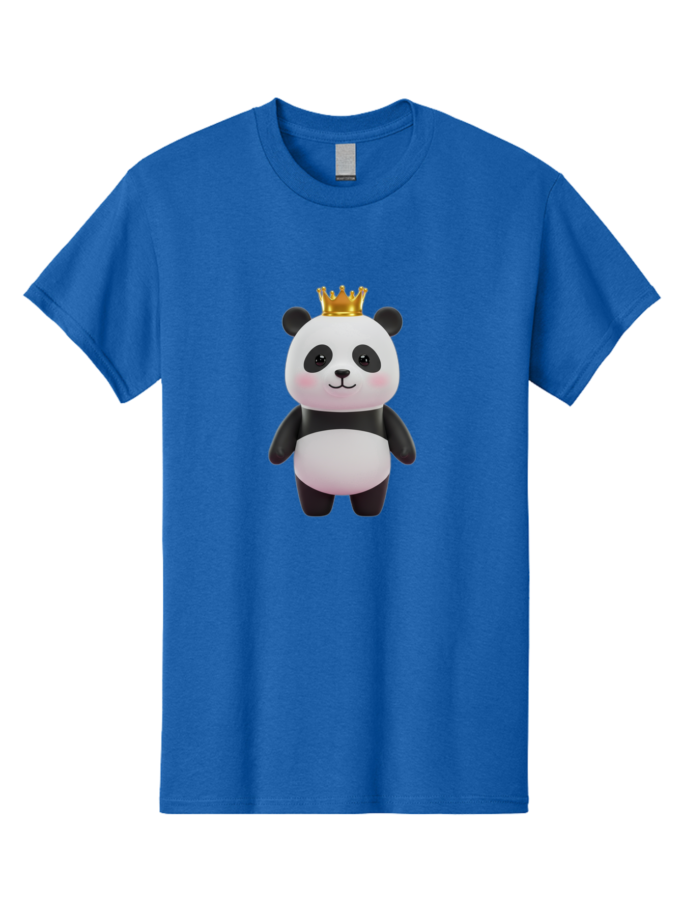Panda-With-Crown Men'S Graphic Tee, 100% Cotton, Comfortable Casual Summer Wear, Machine Washable, Cute Panda Bear, Cartoon Character, Golden Crown, Kawaii, Adorable, Stuffed Animal, Plush Toy, Royalty, Regal, Black And White Bae616
